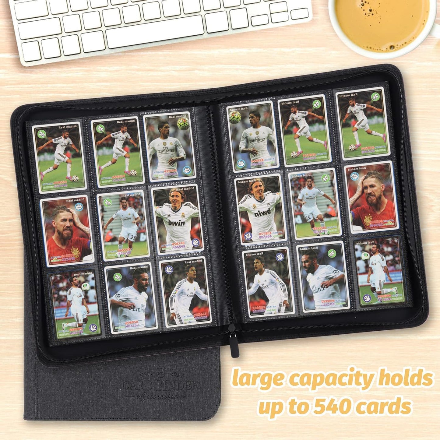 Hot 9 Pocket Card Binder, Premium Zip Trading Card Binder, 540 Double Sided Pocket PU Collection Binder, Collector Album, Card Folder for MTG, TCG, Sports Cards (Black)