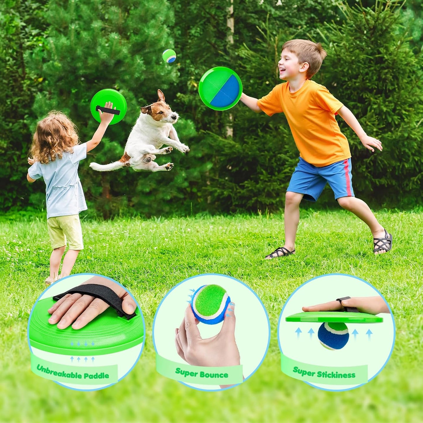 Hot TEILLNET Toss and Catch Ball Set Upgraded - Kids Toys Beach Toys Baseball Games - Sturdy & Water-Resistant for Outdoor Pool Yard Games - Classic Gift for Boys Girls 3 4 5 6 7 8 9 10 11 12+ Years