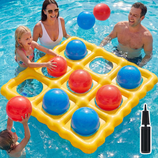 Hot Pool Toys Inflatable Tic-Tac-Toe Game Giant Outdoor Floating Game with 10 Balls Swimming Pool Games for Kids Adults Family 2-10 Players Yard Pool Beach Lawn Camping