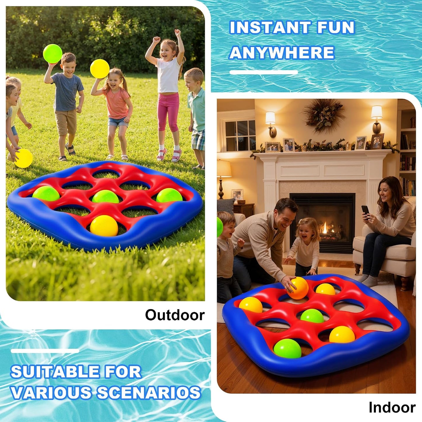 Hot Pool Games Set- Tic-Tac-Toe Inflatable Pool Toys with 10 Balls Fun Summer Swimming Pool Party Beach Lawn Outdoor Camping Party Float Game Water Ball Toys for Adults Teens Kids 2-10 Players