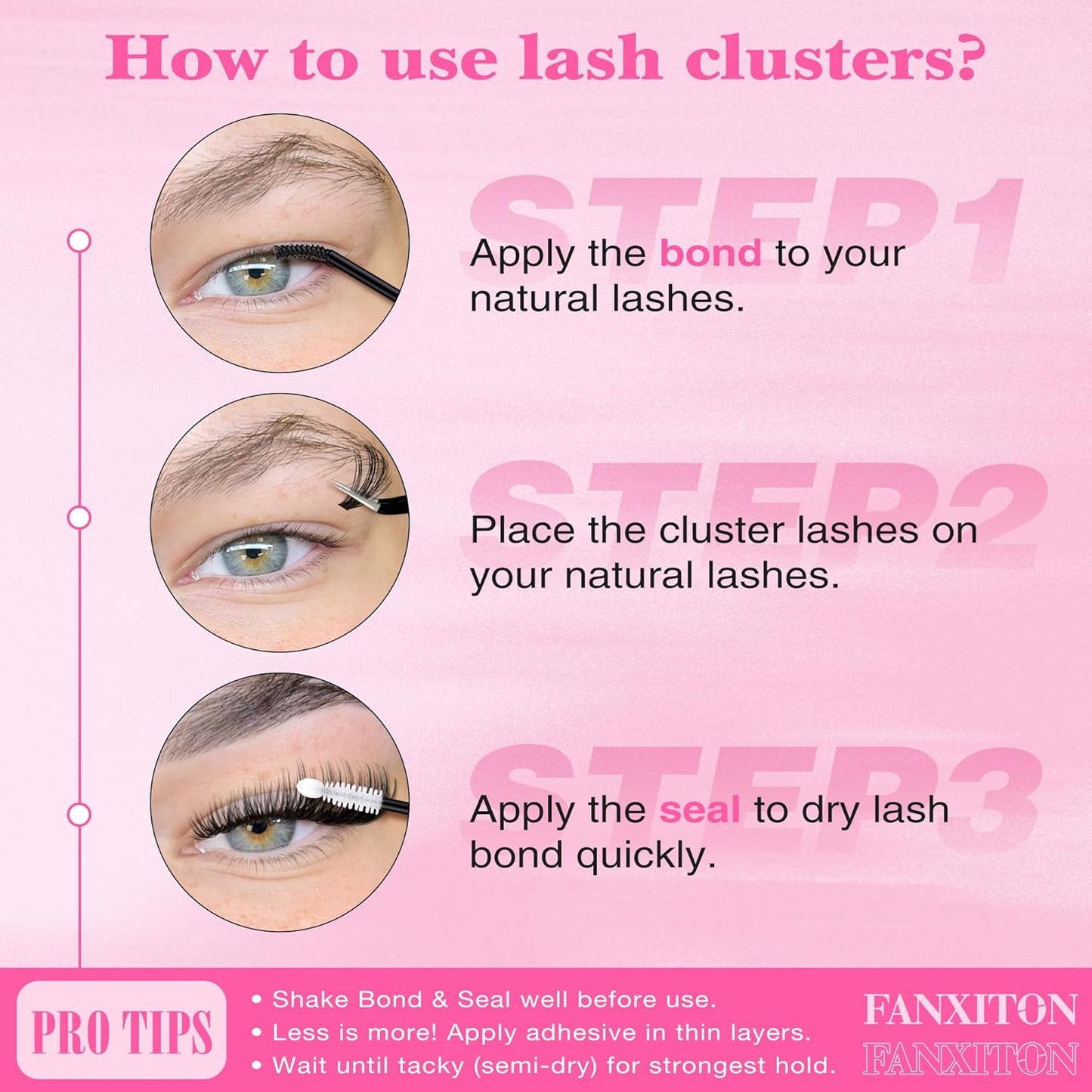 HotFANXITON DIY Individual Eyelash Extension Kit, Thick Volume Lash Clusters 40D+50D D Curvature, 280 Pieces Thin Band Cluster Lashes with Bond and Seal Tweezers