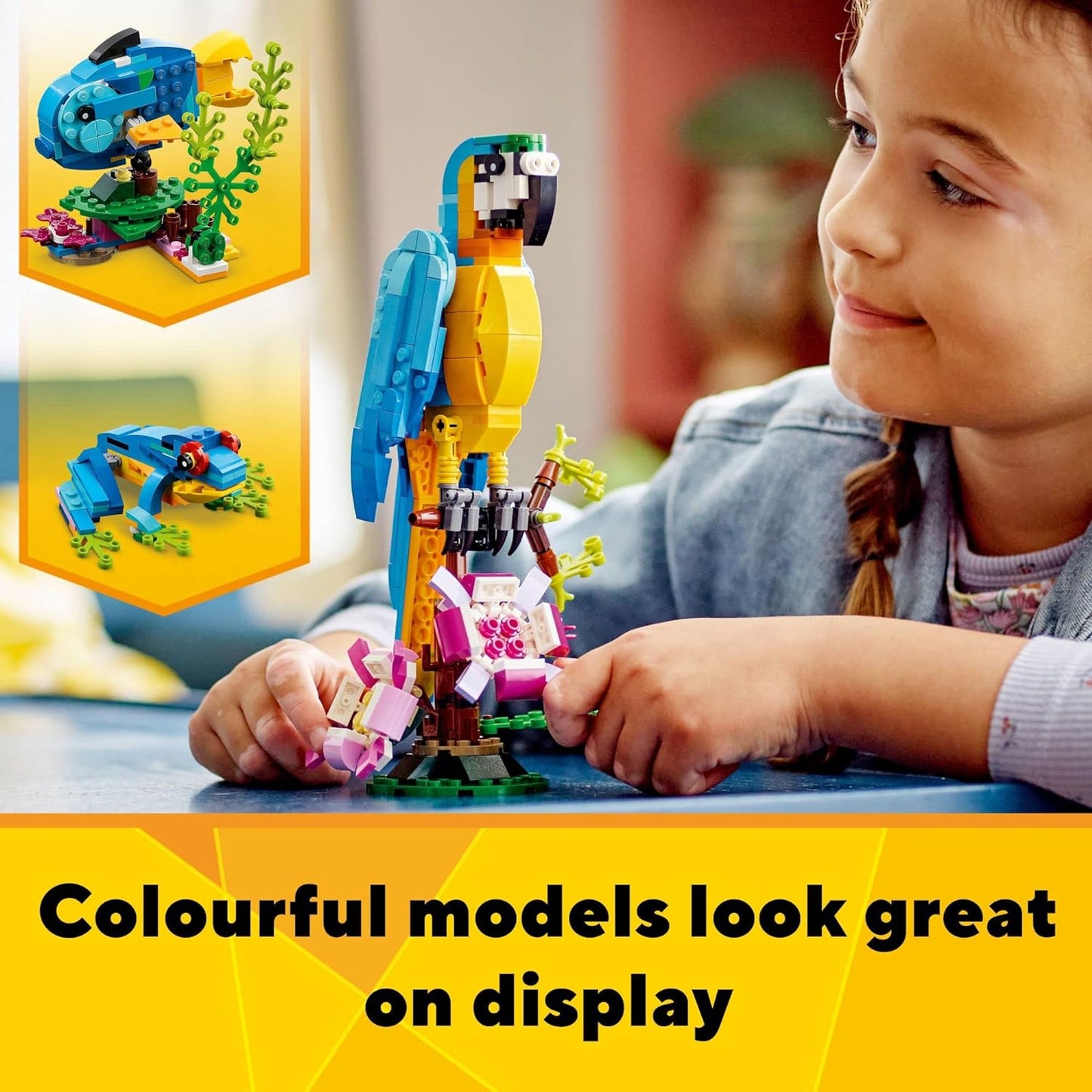 HotLEGO Creator 3 in 1 Exotic Parrot Building Toy Set, Transforms to 3 Different Animal Figures - from Colorful Parrot, to Swimming Fish, to Cute Frog, Creative Toys for Kids Ages 7 and Up, 31136