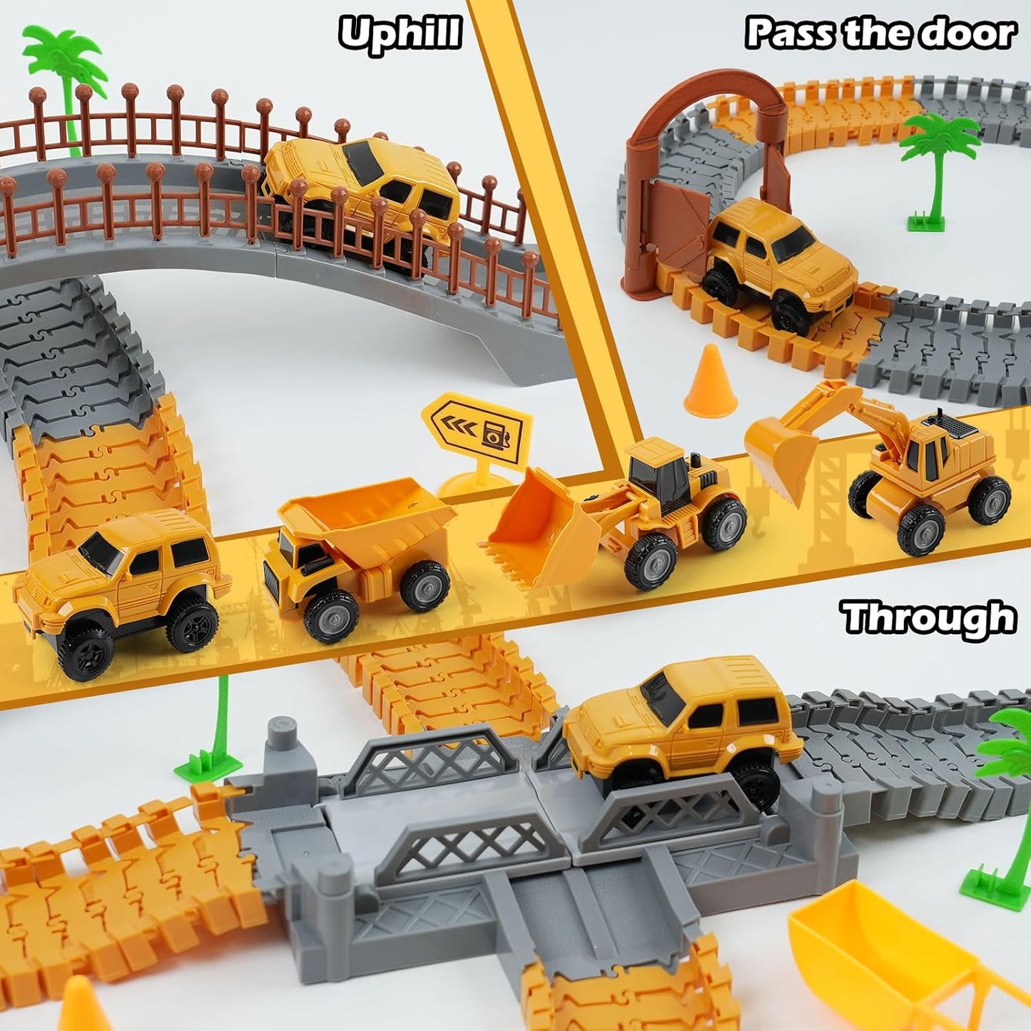 Hot Construction Race Car Track Set for Kids - Flexible Engineering Toys with 2 Electric Cars, Birthday Gift for 3 4 5 6 7 Year Old Boys, DIY Road Games Playset with 220+ PCS