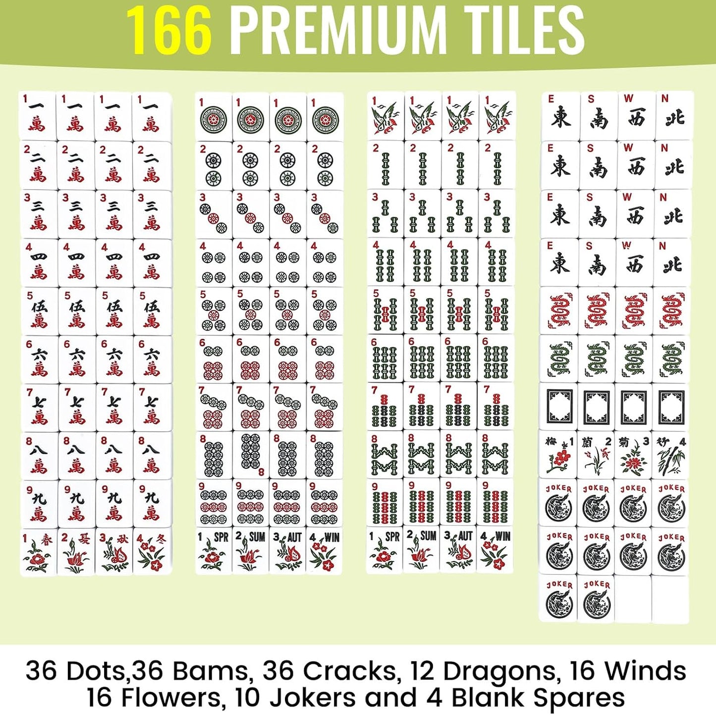 Hot American Mahjong Tile Set,166 White Tiles Mahjong Set,4 Colors Mahjong Racks,Travel Mahjong Set with Blue Carrying Bag