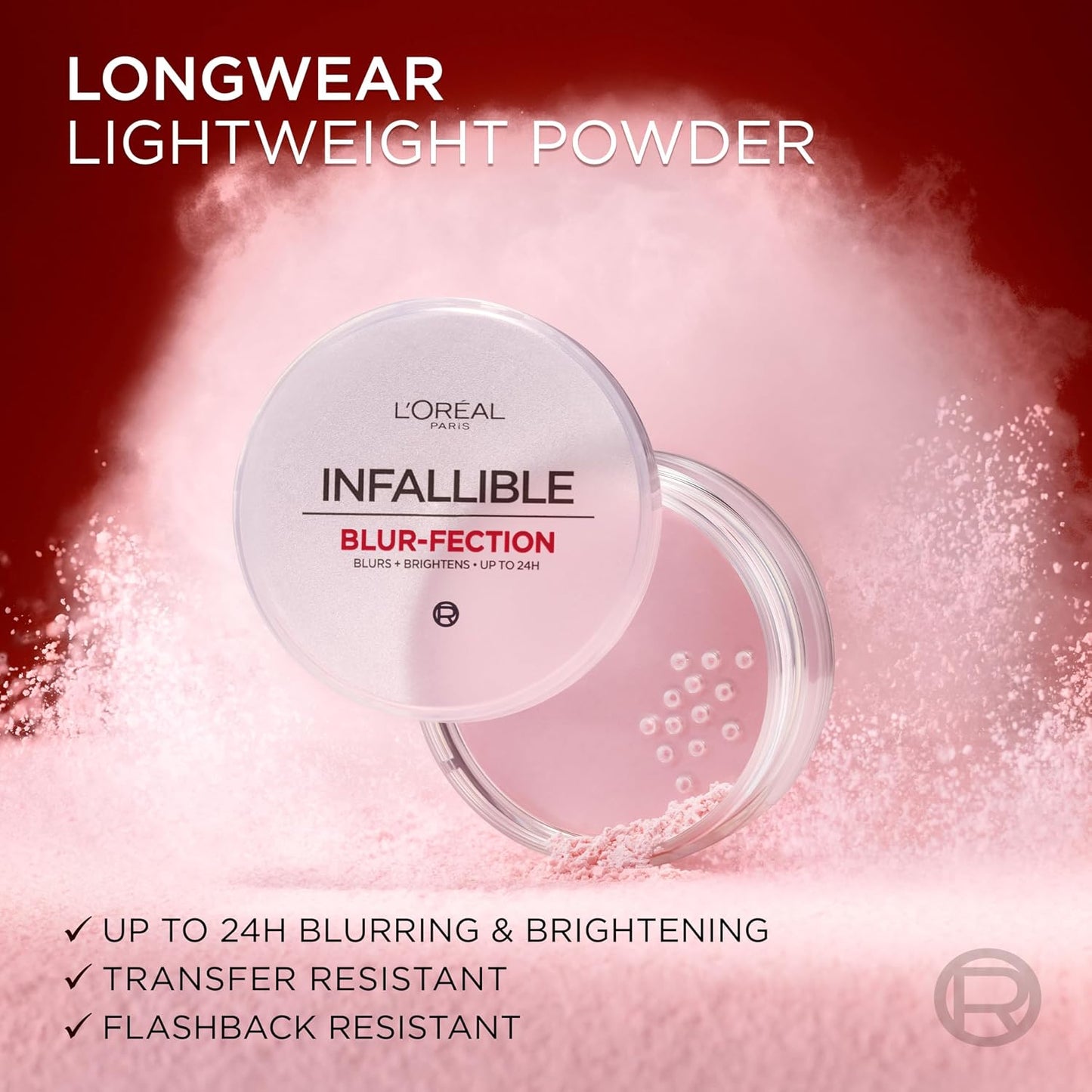 HotL'Oreal Paris Infallible Blur-fection Longwear Loose Setting Powder, Blurring Face Powder With Up to 24HRs of Wear, Brightening Light Pink, 1 Kit