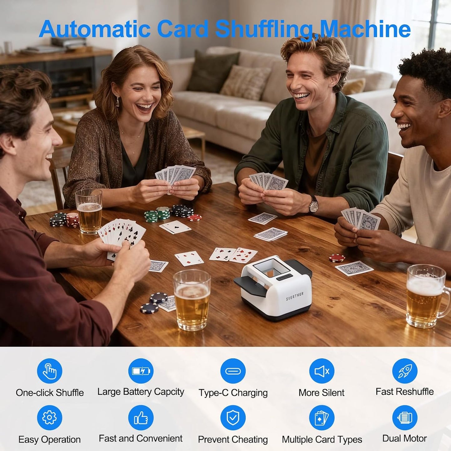 Hot Automatic Card Shuffler|1-2 Deck Electric Card Shuffle Machine|Portable Rechargeable Batteries of Poker,Blackjack,Uno,Skip-Bo,Phase 10 More Playing Shuffler for Home Game,Travel