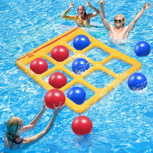 Hot TicTac Shot Pool Toys Games Set- Tic Tac Toe Inflatable Pool Toy with 10 Balls - for Adults Teens Kids 2-10 Players