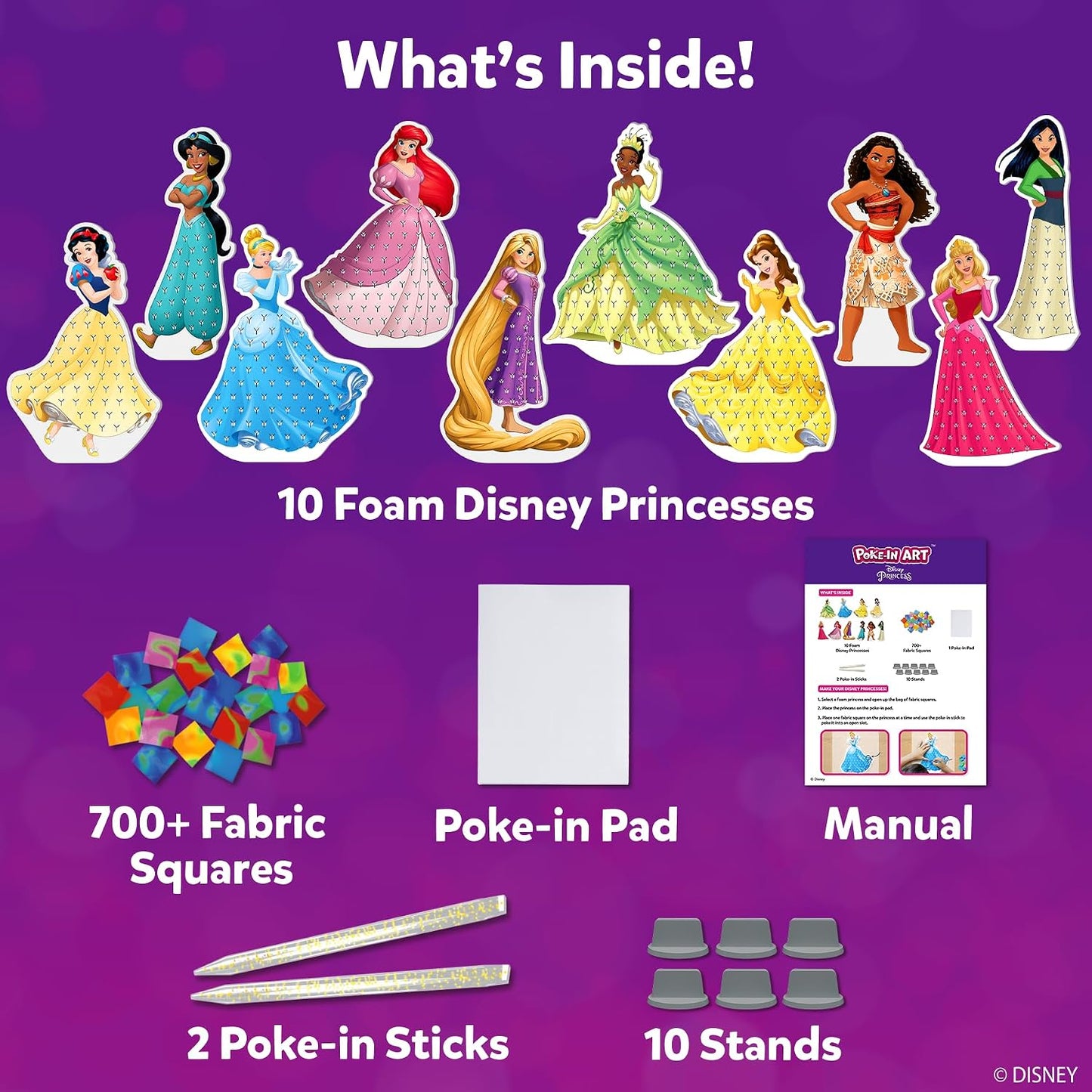 HotSkillmatics Poke-in Art – Disney Princesses, Mess-Free DIY Wood Craft Kit | Screen-Free Entertainment, Fun Colorful Creative Activity for Kids, Cinderella, Ariel, Gifts for Girls Ages 4, 5, 6, 7, 8, 9