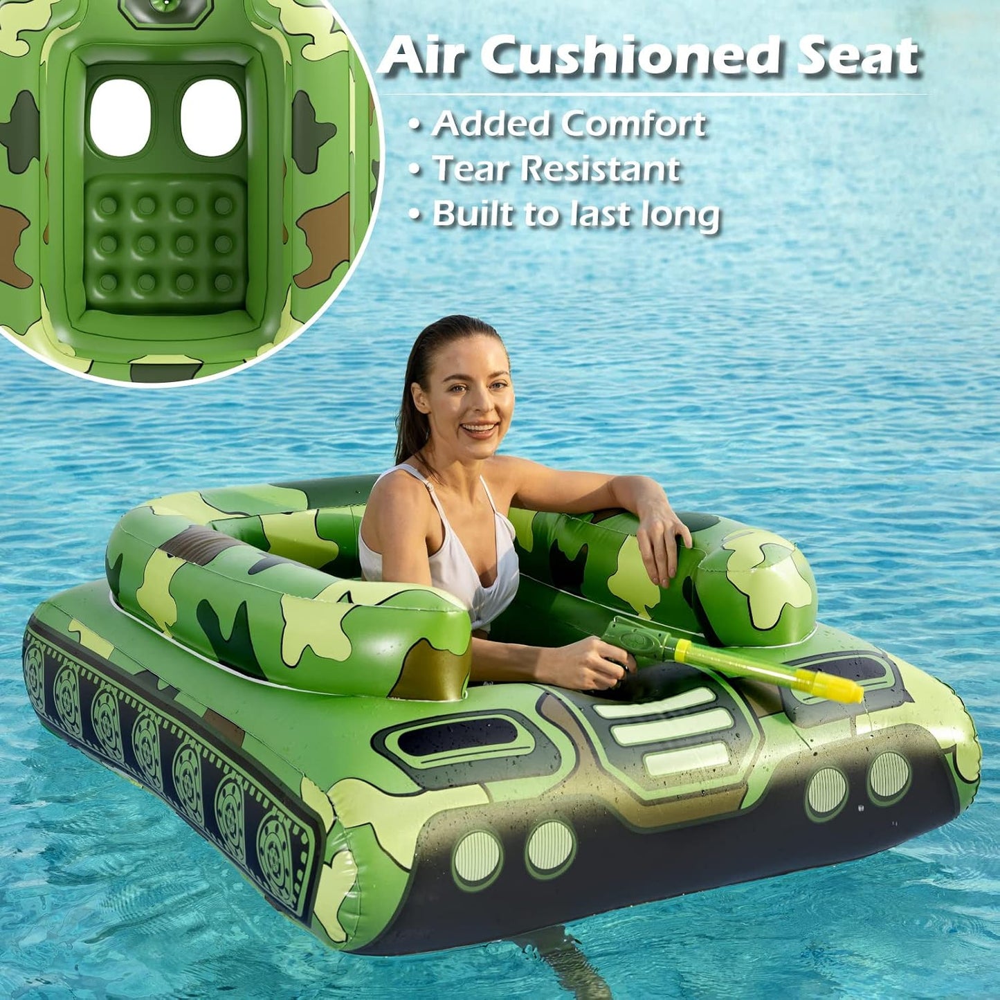 HotTank Pool Floats Kids Adults - Jasonwell Inflatable Pool Floaties Swimming Pool Tank with Water Cannon Gun Swim Floaty Rafts Lake Beach Party Pool Toys for Boys Girls Toddlers Kids Adults (Green, L)