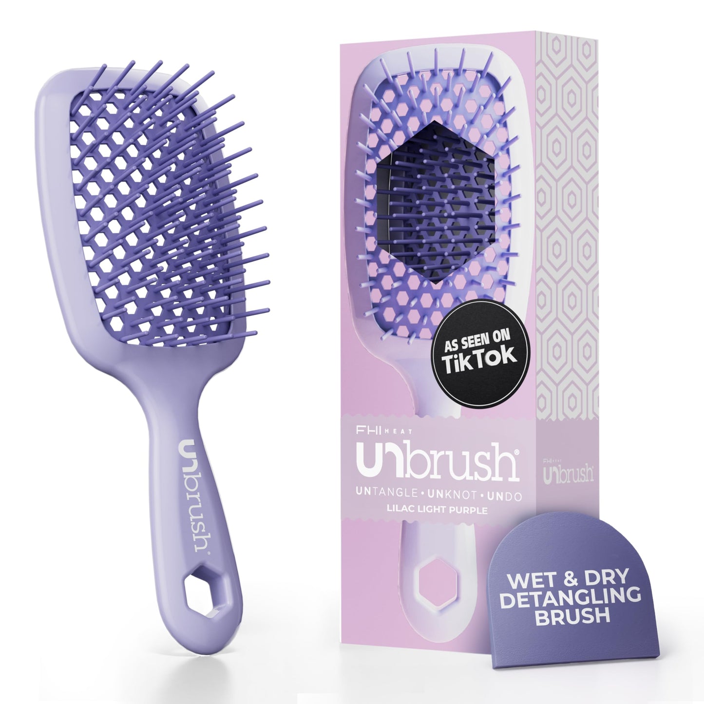 HotFHI Heat UNbrush Detangling Brush for Pain-Free Brushing on All Wet or Dry Hair Types — Durable DuoFlex Anti-Static Bristles, Lightweight Handle, Vented Hair Brush, Periwinkle Light Blue