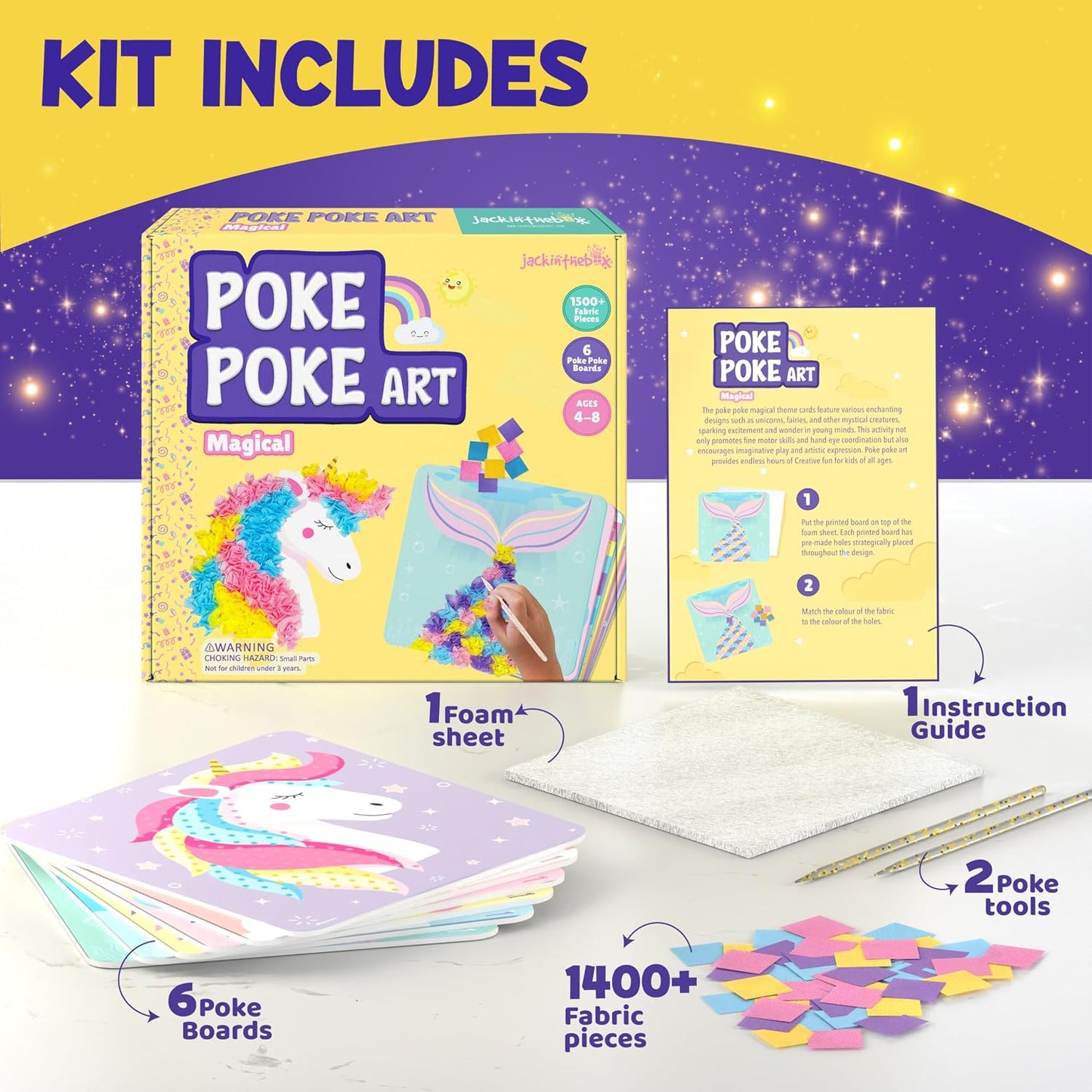Hot jackinthebox Poke Poke Art – Magical Theme, Mess-Free Fabric Art and Craft, Flower Pressing Kits, Gift for Kids, Girl Gifts, DIY Activity Boy Gift, Best Gift for Girls and Boys Ages 4 5 6 7 8