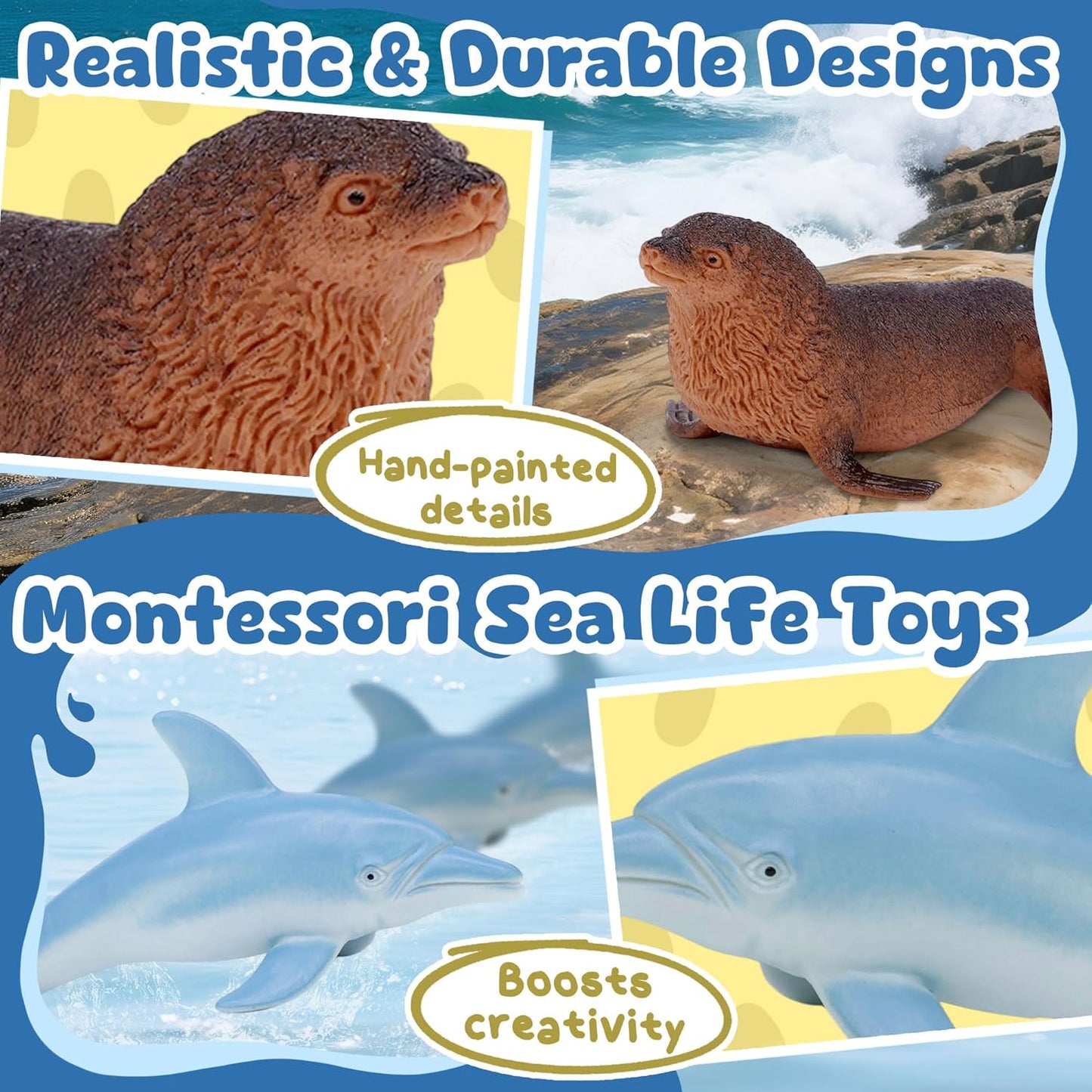 Hot Ocean Sea Life Toy Figures Set for Kids, 12 PCS Realistic Marine Animals with Shark, Dolphin, Sea Turtle, Penguin, Seal, Clownfish, Crab, Ocean Animal Figure Toys for Boys Girls Toddlers