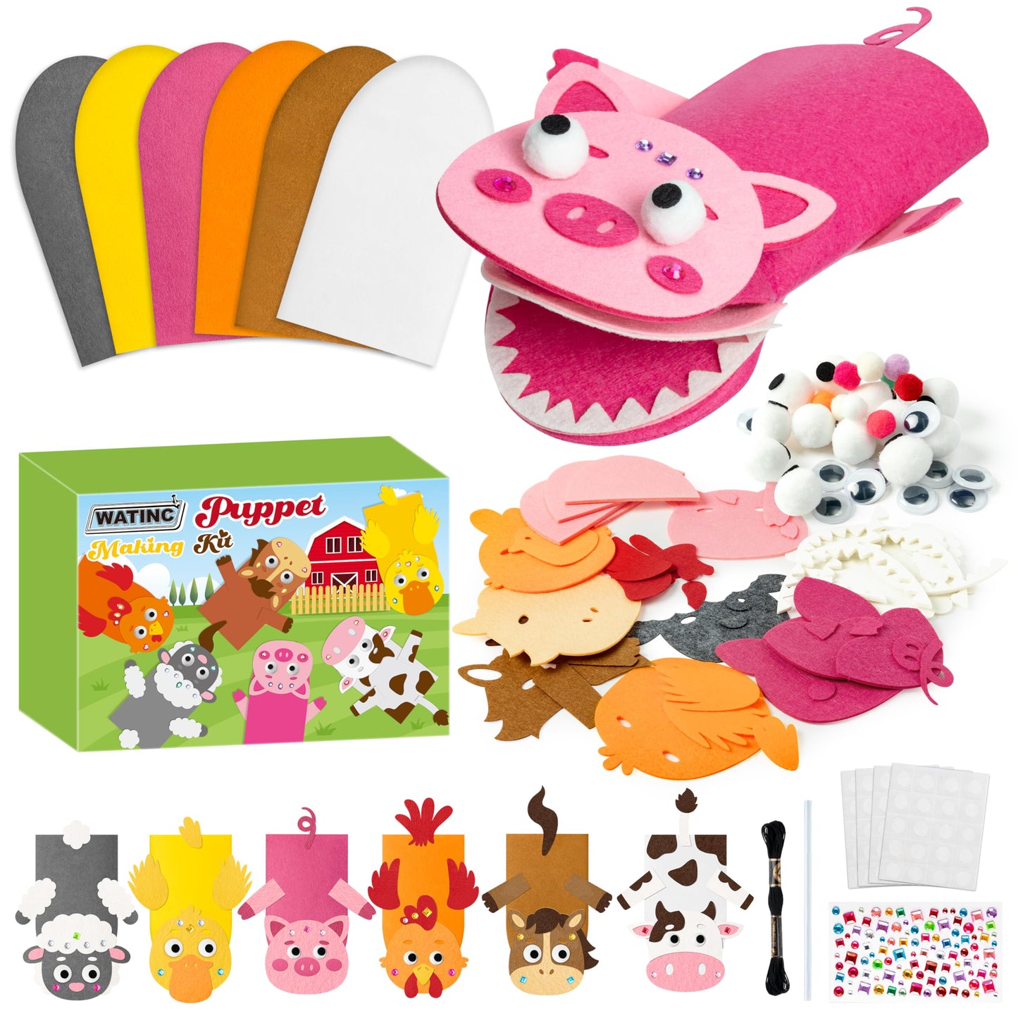 Hot WATINC Hand Puppet Making Kit, Felt Sock Puppet Toys for Kids (Animals) | 6 Styles, Make Your Own Storytelling & Role Play Crafts, Creative Group Activity, Party Favors & Gifts for Kids Ages 4-8