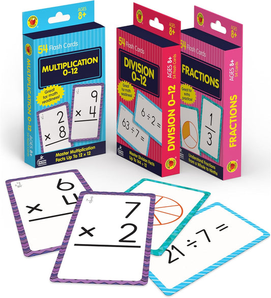 Hot Carson Dellosa Division, Fractions, and Multiplication Flash Cards, 3 Sets of Flashcards, Math Games for Kids 8-12, 3rd Grade Mathematics Practice and Up