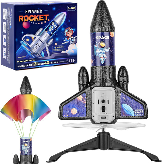 Hot VisionX Rocket Launcher for Kids, 2nd Gen Improved Design, Launch Up to 200ft, Auto-Launch Rocket Toy with Parachute, Outdoor Toys for Ages 5-13, for Boys & Girls, Black
