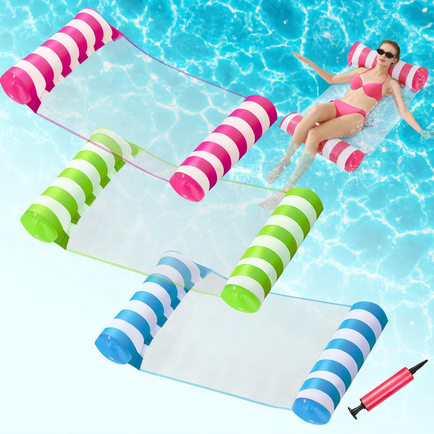 Hot5 Pack Inflatable Pool Floats, OKSUWATER 4-in-1 Water Hammock, Pool Floats Adult Size for Swimming Pool Party Summer Lake Water Fun (5 Pack-Multicolor)