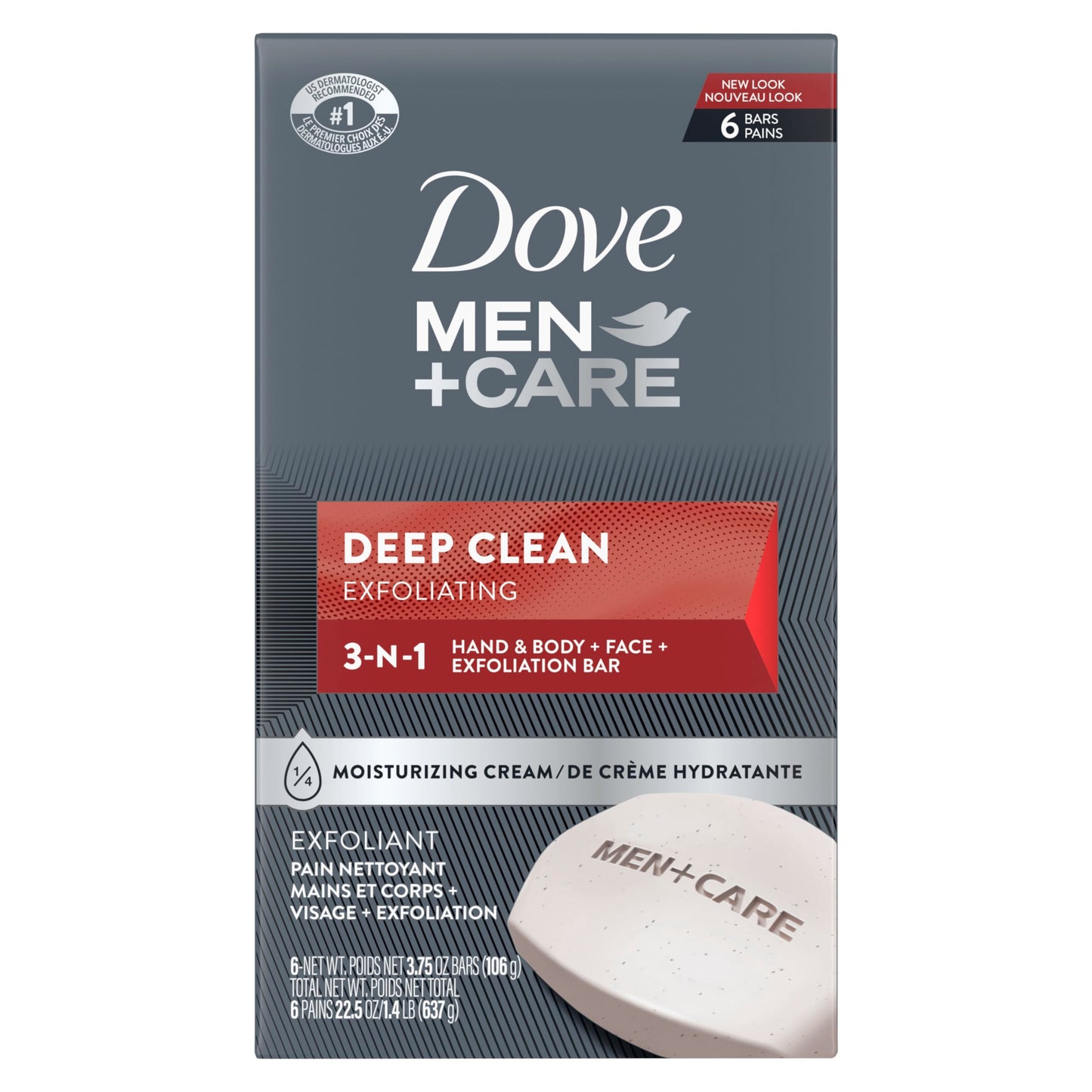HotDove Men + Care Deep Clean Body + Face Bars, Purifying Grains, 3.75 oz, 6 Ct