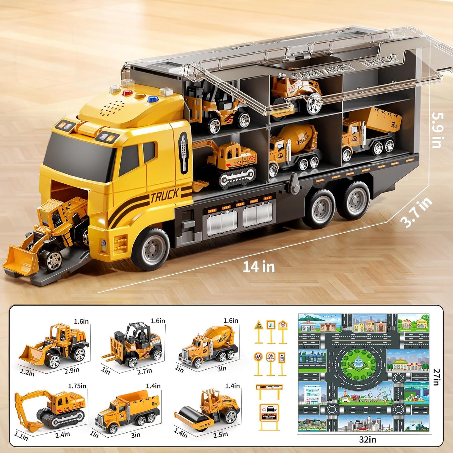 HotNIPLOOOW Toddler Boys Construction Truck Vehicle Toy Set with Play Mat and Die-Cast Toy Car, Transport Carrier Truck for Kids 3-5, Birthday Gifts Toys for 3-8 Year Old Boys