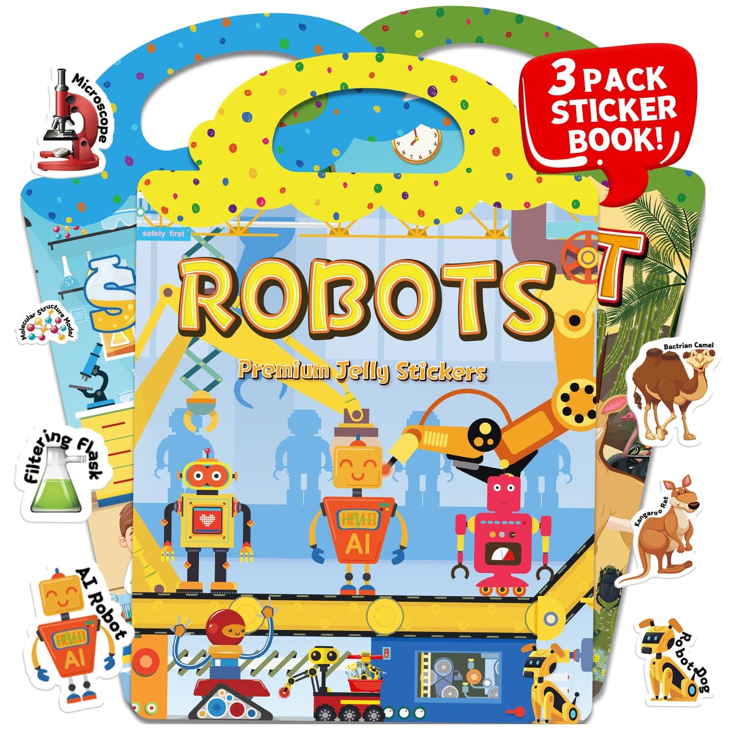 Hot6 Sets Reusable Sticker Book for Toddlers 3-6, Jelly Stickers Book for Kids, Travel Sticker Activity Toys for Childs 3 4 5 6 Years Girls & Boys Best Gifts