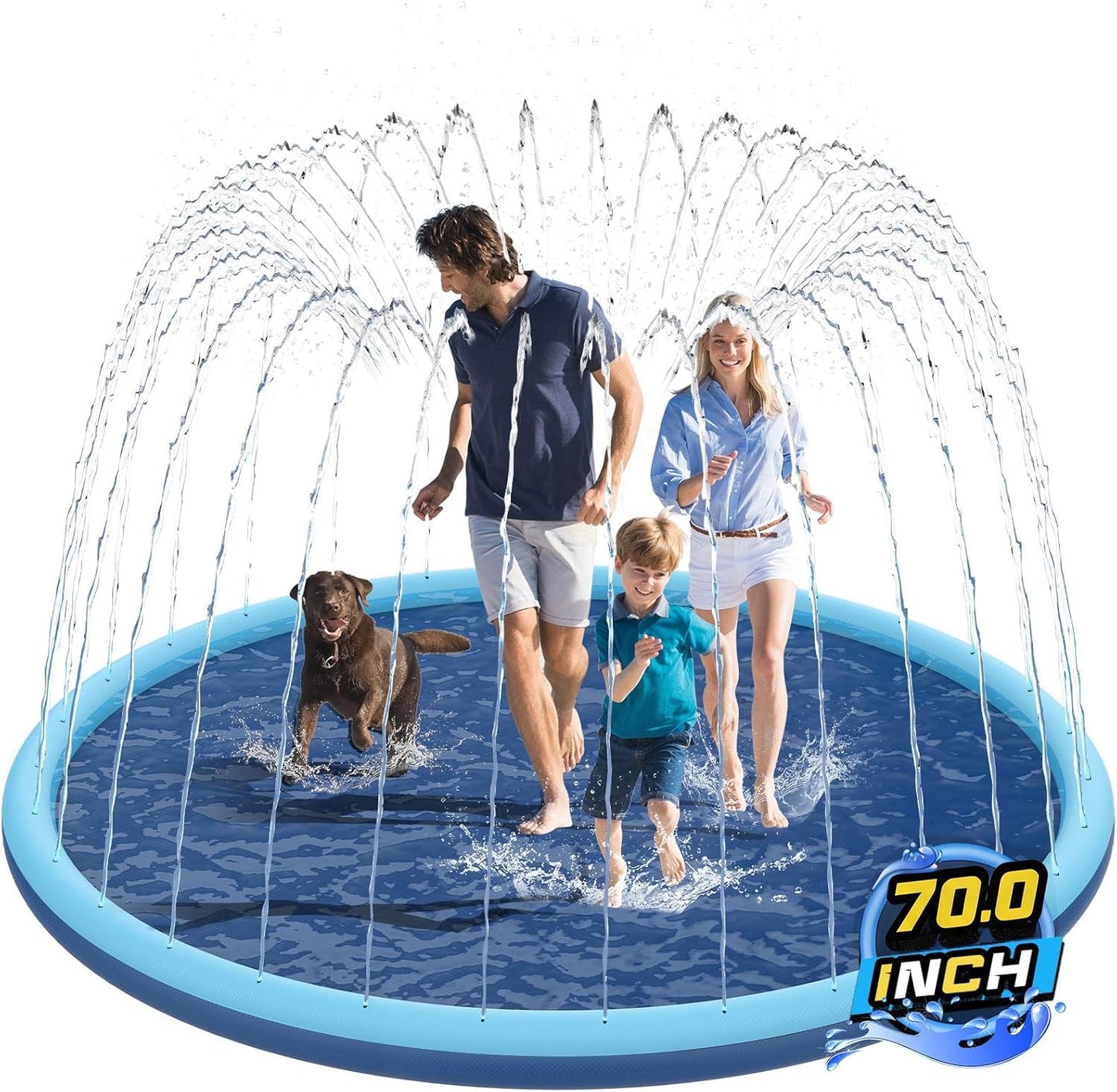 HotNon-Slip Splash Pad for Kids and Dog, 80" Extra Large Baby Play Mat, Dog Pool Toys, Thicken Sprinkler Pool Summer Outdoor Water Toys for Ages 3-12 Boys Girls, Parent-Kids &Games Fun Backyard (Blue)
