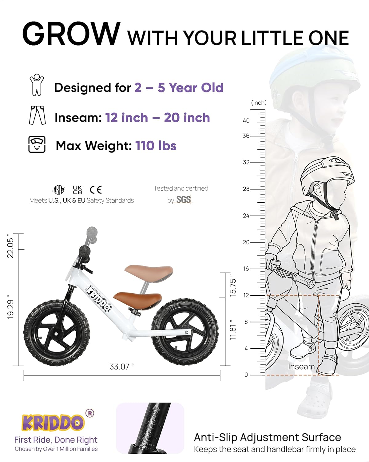Hot KRIDDO Toddler Balance Bike 2 Year Old, Age 24 Months to 5 Years Old, 12 Inch Push Bicycle with Customize Plate (3 Sets of Stickers Included), Gift Bike for 2-3 Boys Girls, White