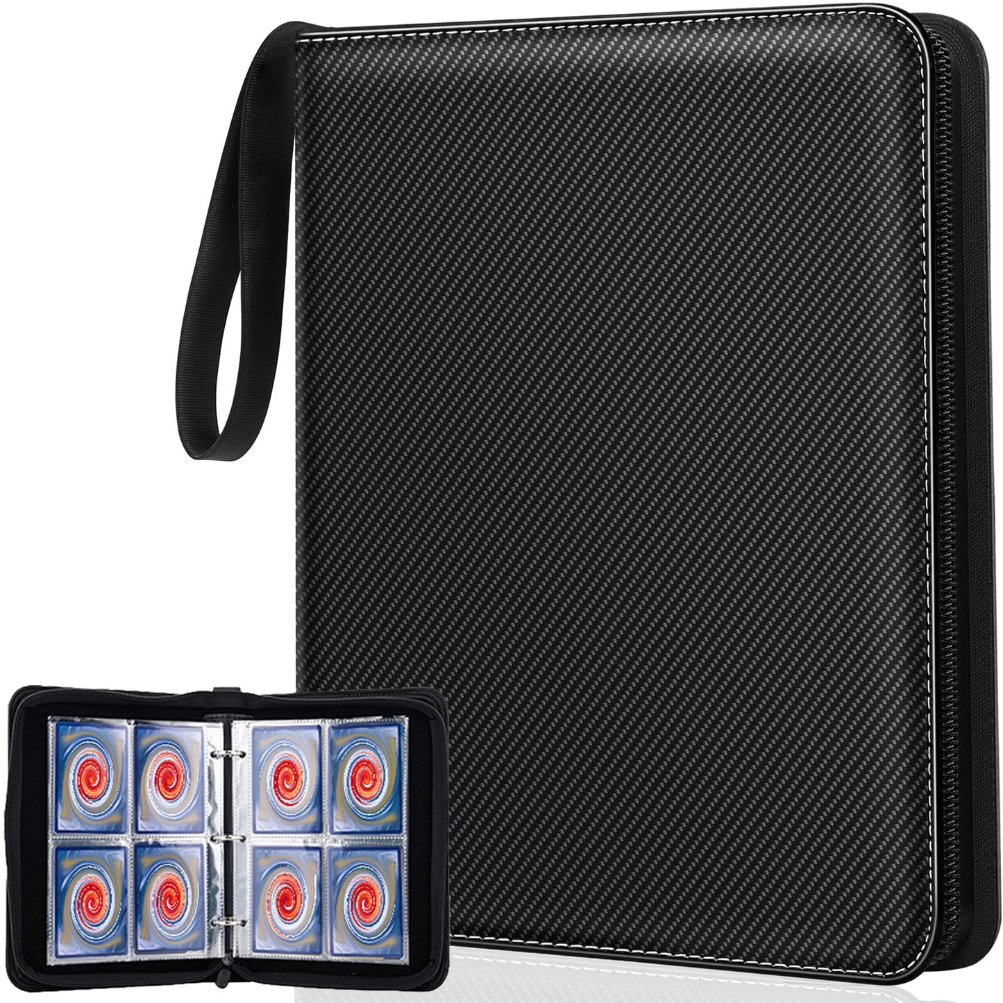 HotJravkfi Card Binder 4 Pocket with 50 Removable Sleeves-Can Hold 400 Cards,3-Ring Zipper Sports Book, Ideal for All Card Collectors（Black）