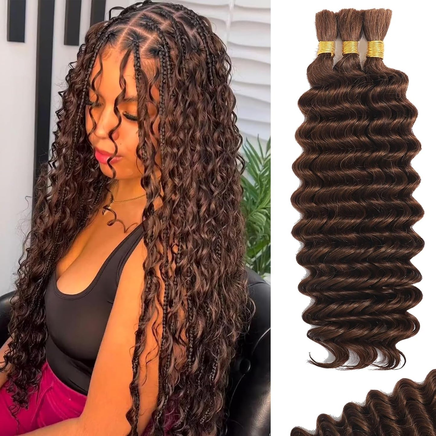 HotMOTFIN Human Braiding Hair for Boho Braids 20 Inch Curly Wave Bulk Bundles | 110g Boho Hair for Braiding, 12A 100% Virgin, Long-lasting, Tangle Free, Deep Wave, Knotless Bohemian Braid, Natural Color