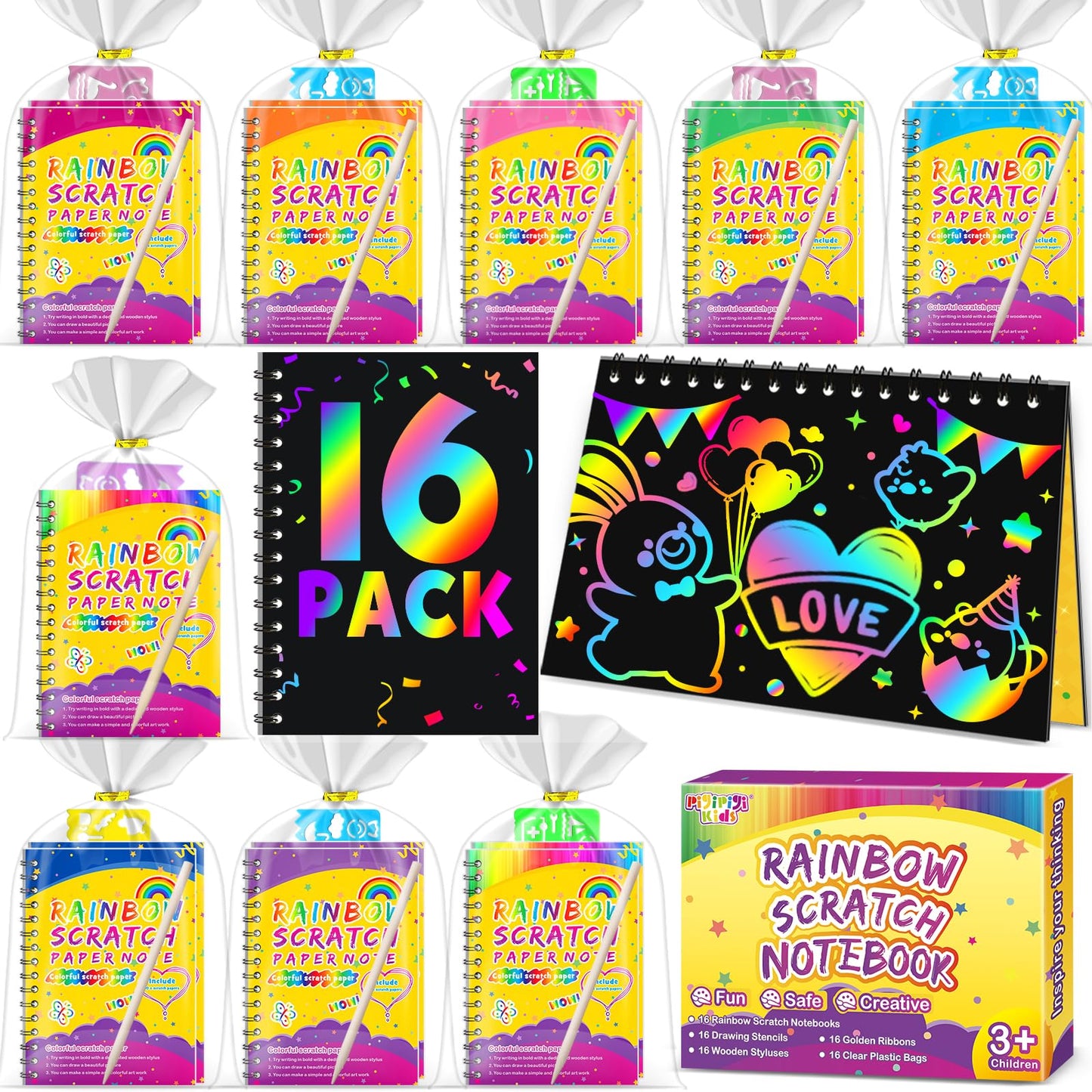 Hot Party Favors for Kids 4-8-12: 24 Pack Scratch Rainbow Art Crafts Notebook, Coloring Book Goodie Bags Stuffers Kit, Bulk Birthday Gift Classroom Prizes Girl Boy Toddler