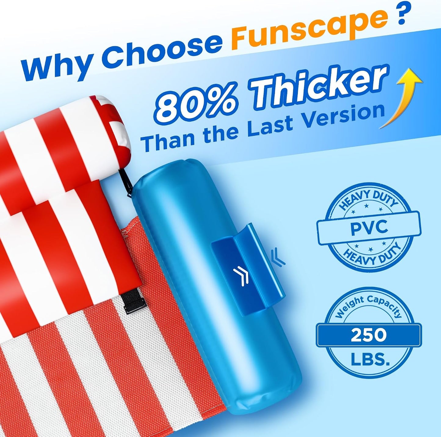 Hot Funscape Pool Floats Chairs Adult, 2pcs Kids Inflatable Pool Lounges-Stripe | Swimming Pool Fabric Floating Hammock Seat, Heavy Duty Blow Pool Noodle Lake Raft Floaties, Fun Summer Beach Water Party Game