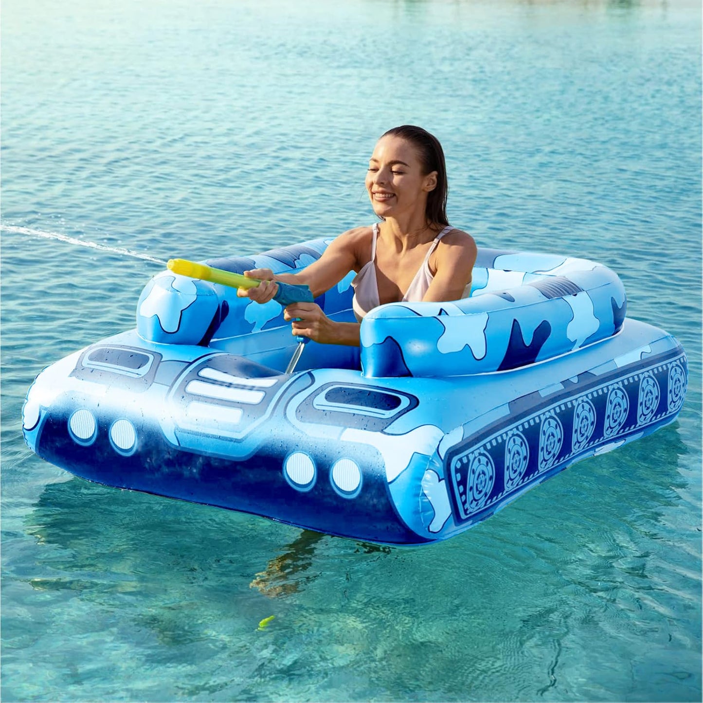 HotTank Pool Floats Kids Adults - Jasonwell Inflatable Pool Floaties Swimming Pool Tank with Water Cannon Gun Swim Floaty Rafts Lake Beach Party Pool Toys for Boys Girls Toddlers Kids Adults (Green, L)
