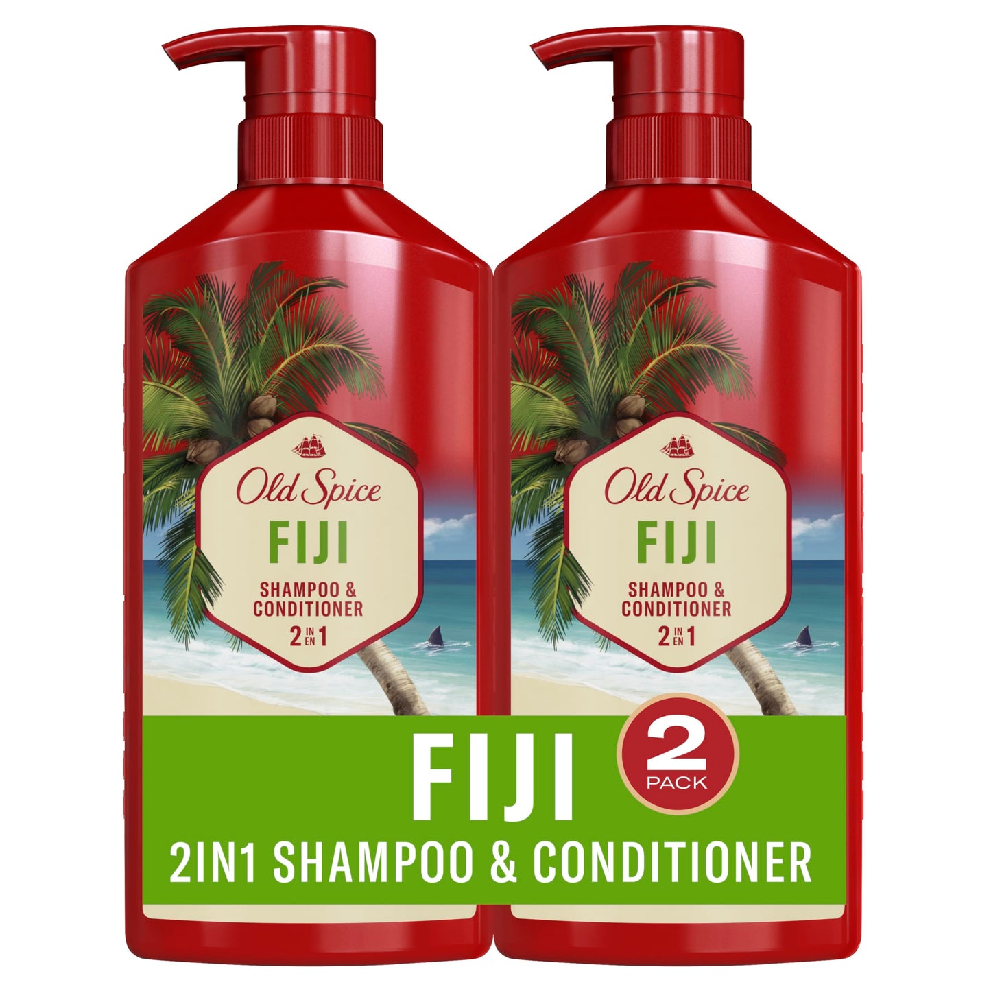 HotOld Spice Mens 2-in-1 Shampoo and Conditioner Set, Fiji, Coconut & Tropical Wood Scent, For All Hair Types, Healthier, Fuller, Moisturized Looking Hair, 21.9 fl oz Each, Twin Pack