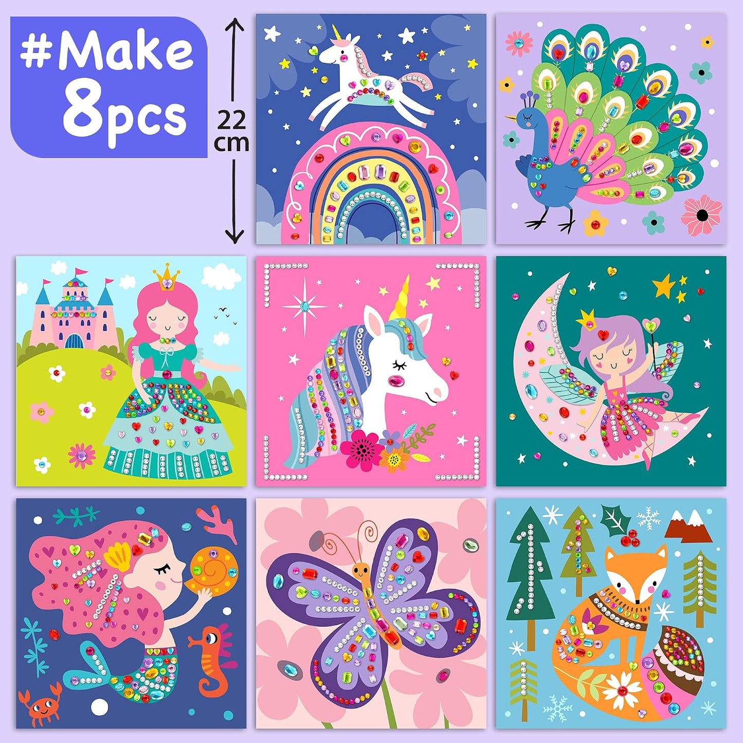 HotEZCRA Gem Sticker Kit for Kids - 990+ Stickers, 8 Unicorn Princess Themes | Diamond Art Stickers and Gem Craft Set. Mess-Free and DIY Arts and Crafts. Birthday and Holiday Gift for Girls Ages 3-8.