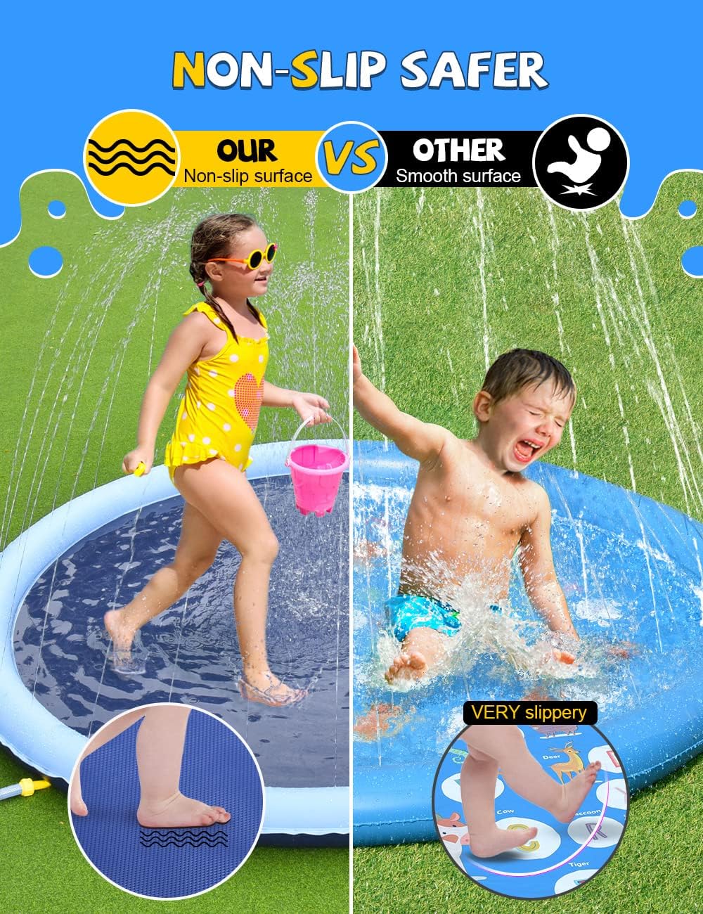HotVISTOP 67" Non-Slip Splash Pad for Kids and Dogs, Thickened Sprinkler Pool for Toddlers, Outdoor Backyard Water Toys, Fun Fountain Play Mat for Babies, Children & Pets Blue