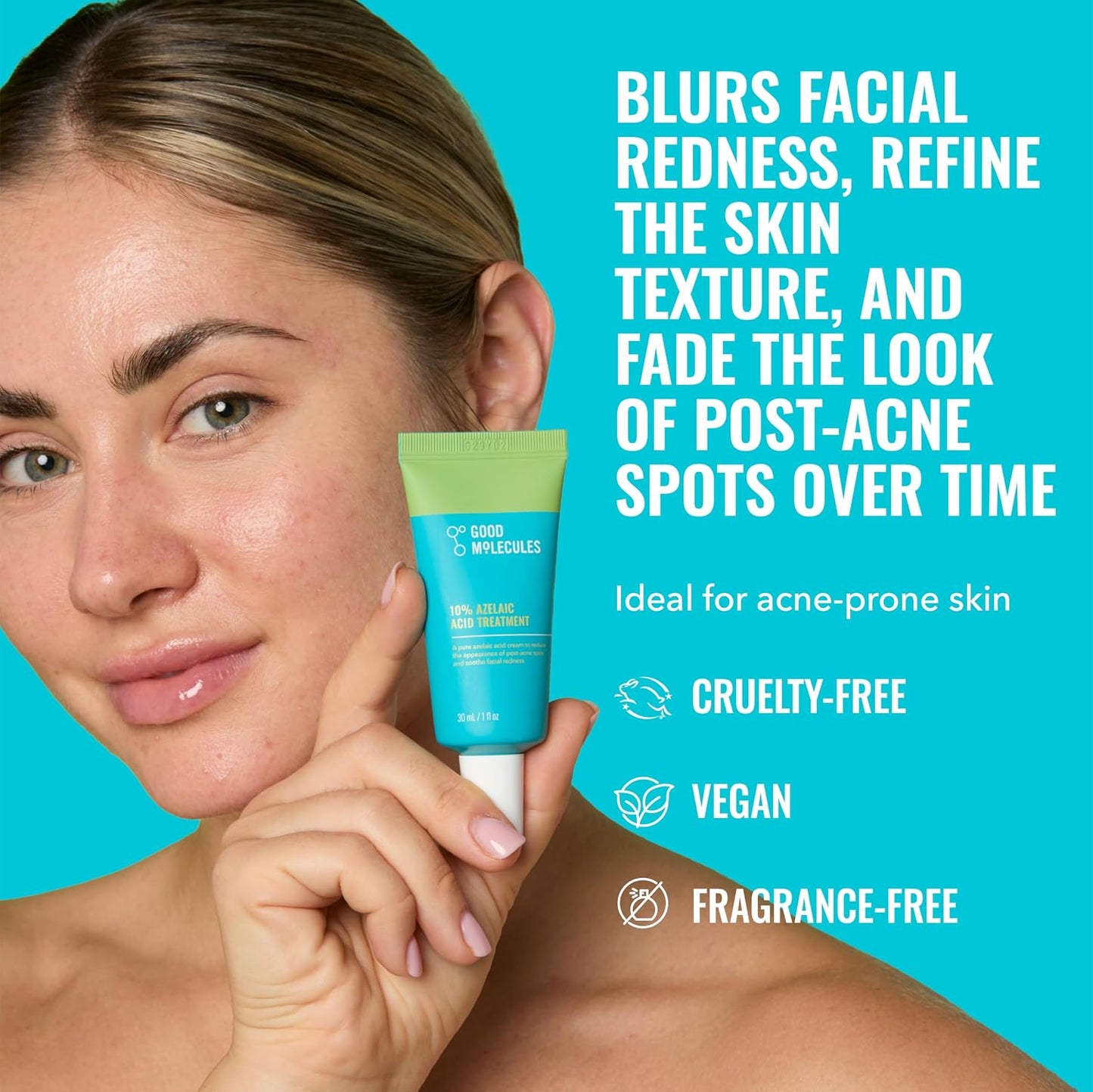 HotGood Molecules 10% Azelaic Acid Treatment for Face – Blurs Facial Redness & Evens Skin Tone – Brightens the Look of Dark Spots & Refines Texture – Vegan & Fragrance-Free Skincare (30ml / 1.01 fl oz.)