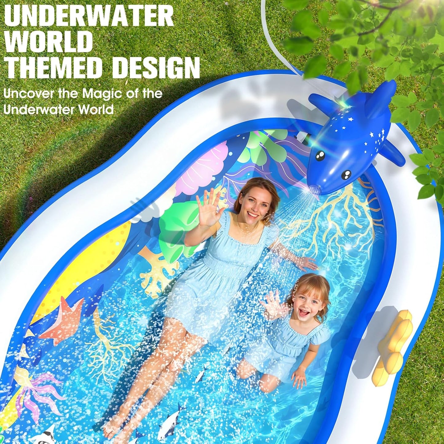 Hot StarOcean 2026 Large Inflatable Play Center,Kiddie Pool with Water Slide&Sprinkler,121''x71"x51''Inflatable Toddler Pool with Slide,BlowUp Water Play for Toldder,Inflatable Water Park for Kid Backyard
