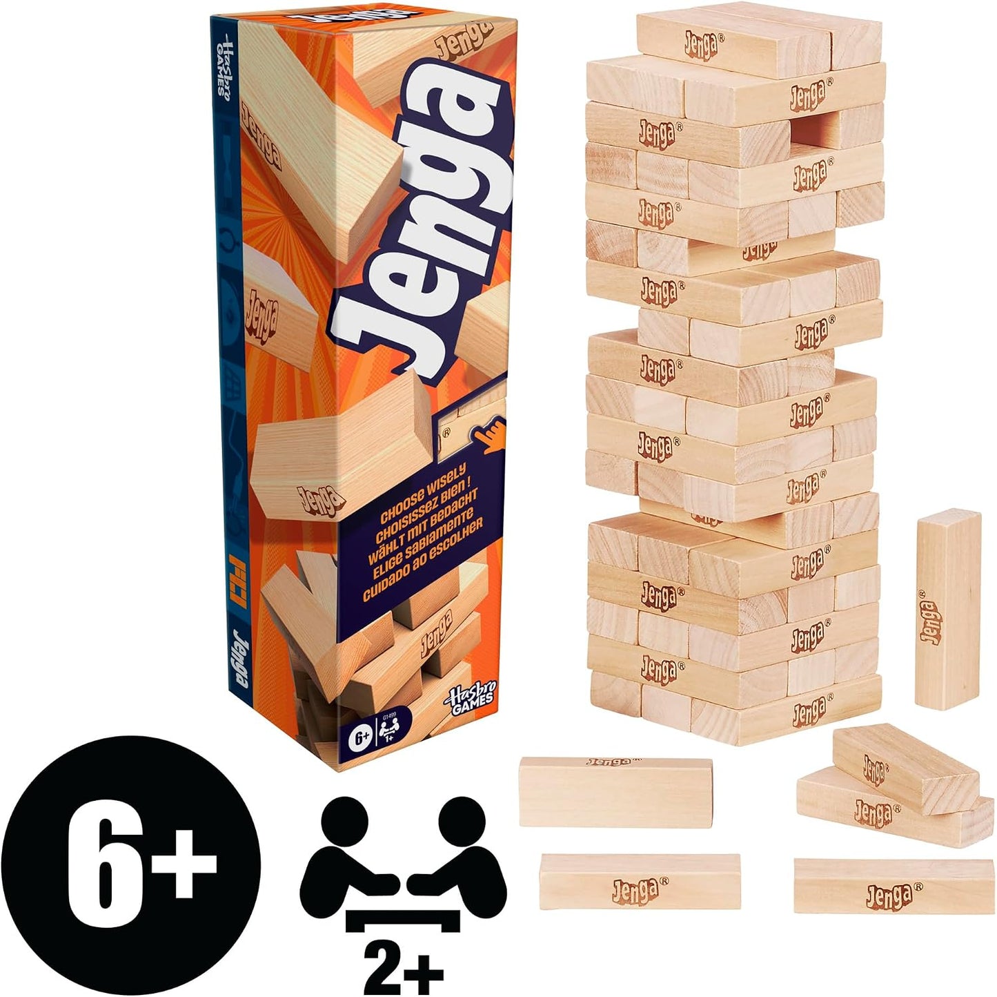 HotOfficial Hasbro Games Jenga Game | Digital Die for 6 More Ways to Play | Original Wood Block Game | Stacking Tower | Ages 6+ | 1+ Players | Party Games