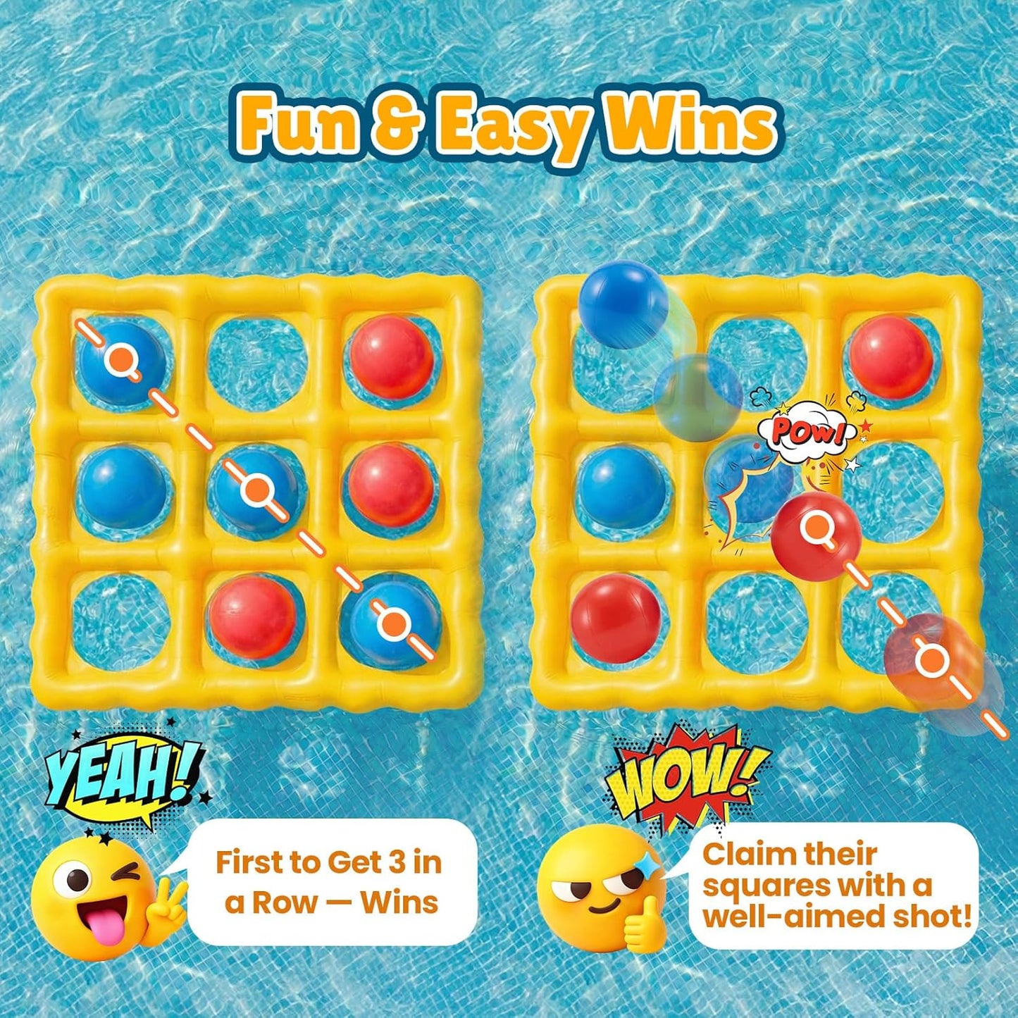 Hot Pool Toys Inflatable Tic-Tac-Toe Game Giant Outdoor Floating Game with 10 Balls Swimming Pool Games for Kids Adults Family 2-10 Players Yard Pool Beach Lawn Camping