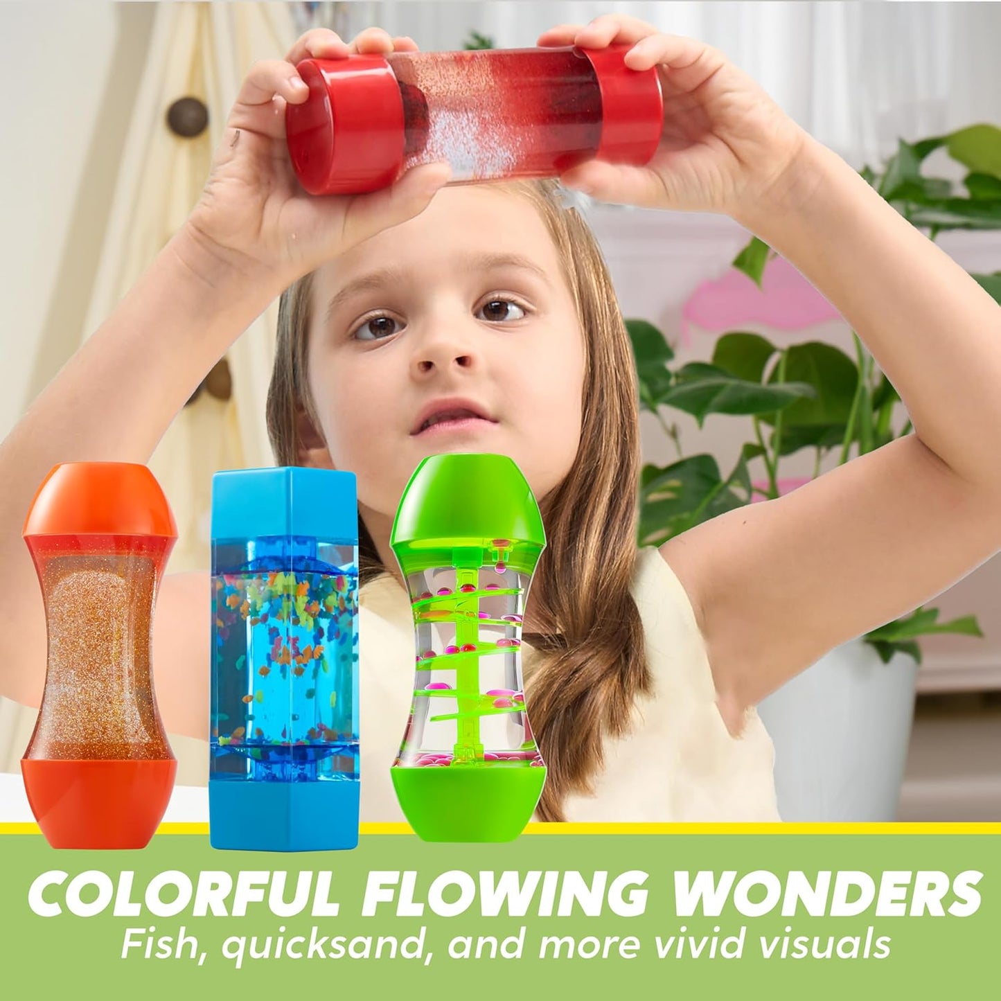 HotJOYIN 4-Pack Fidget Tubes for Kids, Sensory Tubes, Stress Relief Toy, Speech Therapy, Calming Toys for Children with Autism, Calm Down Corner Classroom Supplies, Back to School Gifts for Toddlers