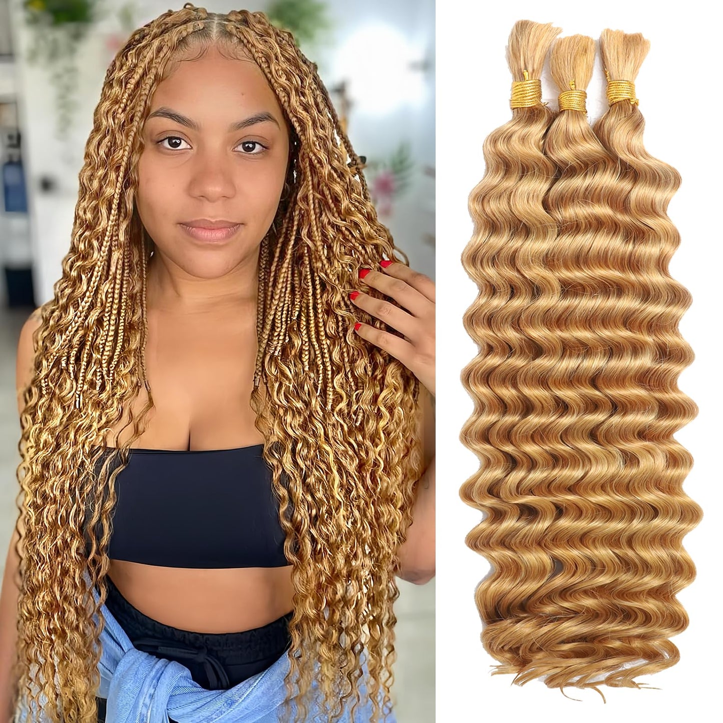 HotMOTFIN Human Braiding Hair for Boho Braids 20 Inch Curly Wave Bulk Bundles | 110g Boho Hair for Braiding, 12A 100% Virgin, Long-lasting, Tangle Free, Deep Wave, Knotless Bohemian Braid, Natural Color