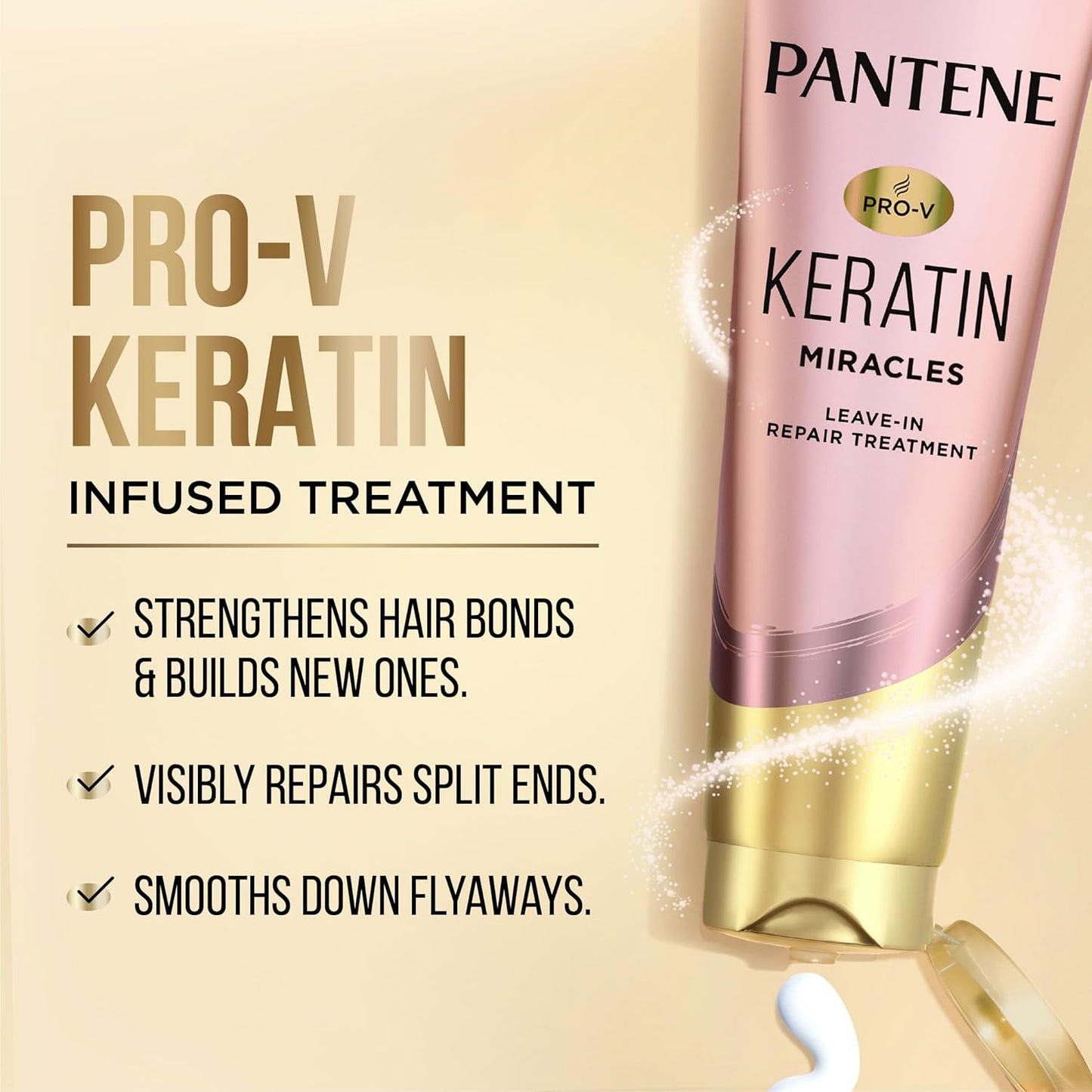 HotPantene Keratin Leave-In Conditioner with Argan Oil, Protein Treatment for Dry, Damaged & Color-Treated Hair, Repairs Split Ends & Protects from Damage, Formaldehyde-Free, 8.4 Fl Oz
