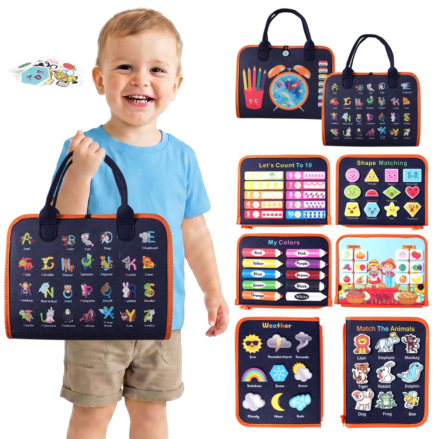 HotTeefrye Toddler Busy Board Montessori Toys for Toddlers 1-3 Year Old Educational Activity Book Board Sensory Travel Toys Ages 2-4 Preschool Learning Fine Motor Skills Toy Quiet Book Gift for Kids