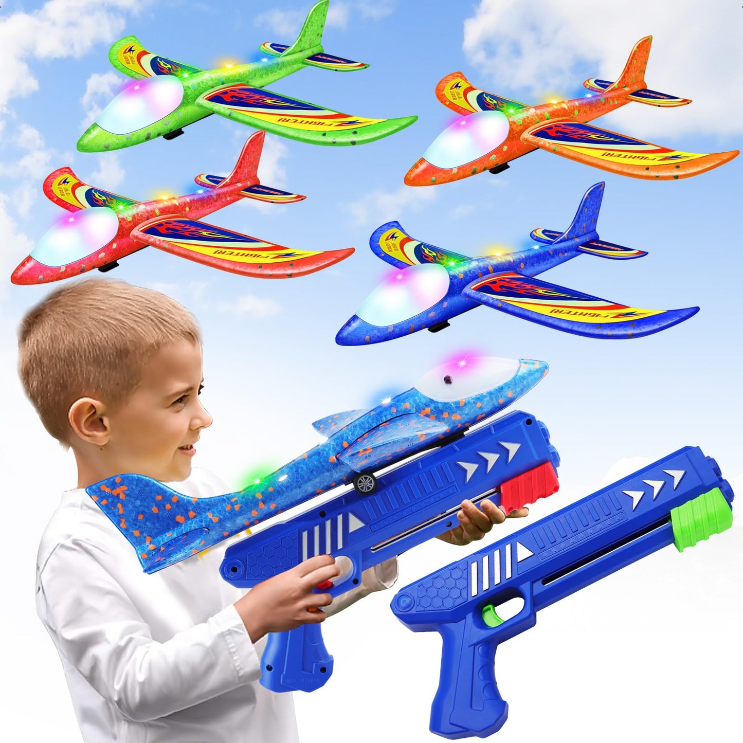 HotWesfuner 3 Pack Foam Airplane Launcher Toys, 2 Flight Mode Glider Plane,Kids Flying Toy,3 4 5 6 7 8 9 10 11 12 Year Old Boys Girls Gifts,Outdoor Sport Party Favor