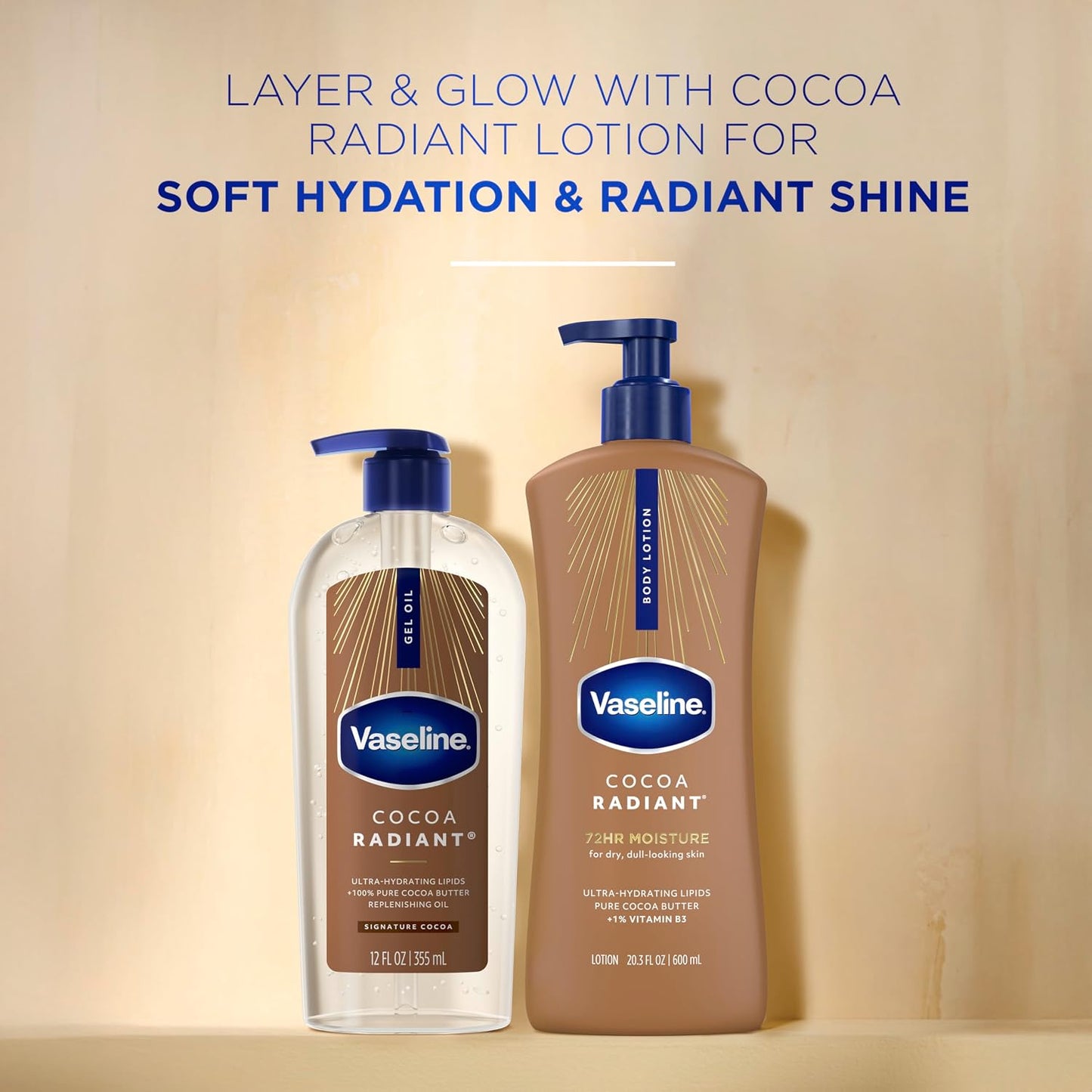 HotVaseline Intensive Care Cocoa Radiant Body Gel Oil with 100% Pure Cocoa Butter, 12 oz
