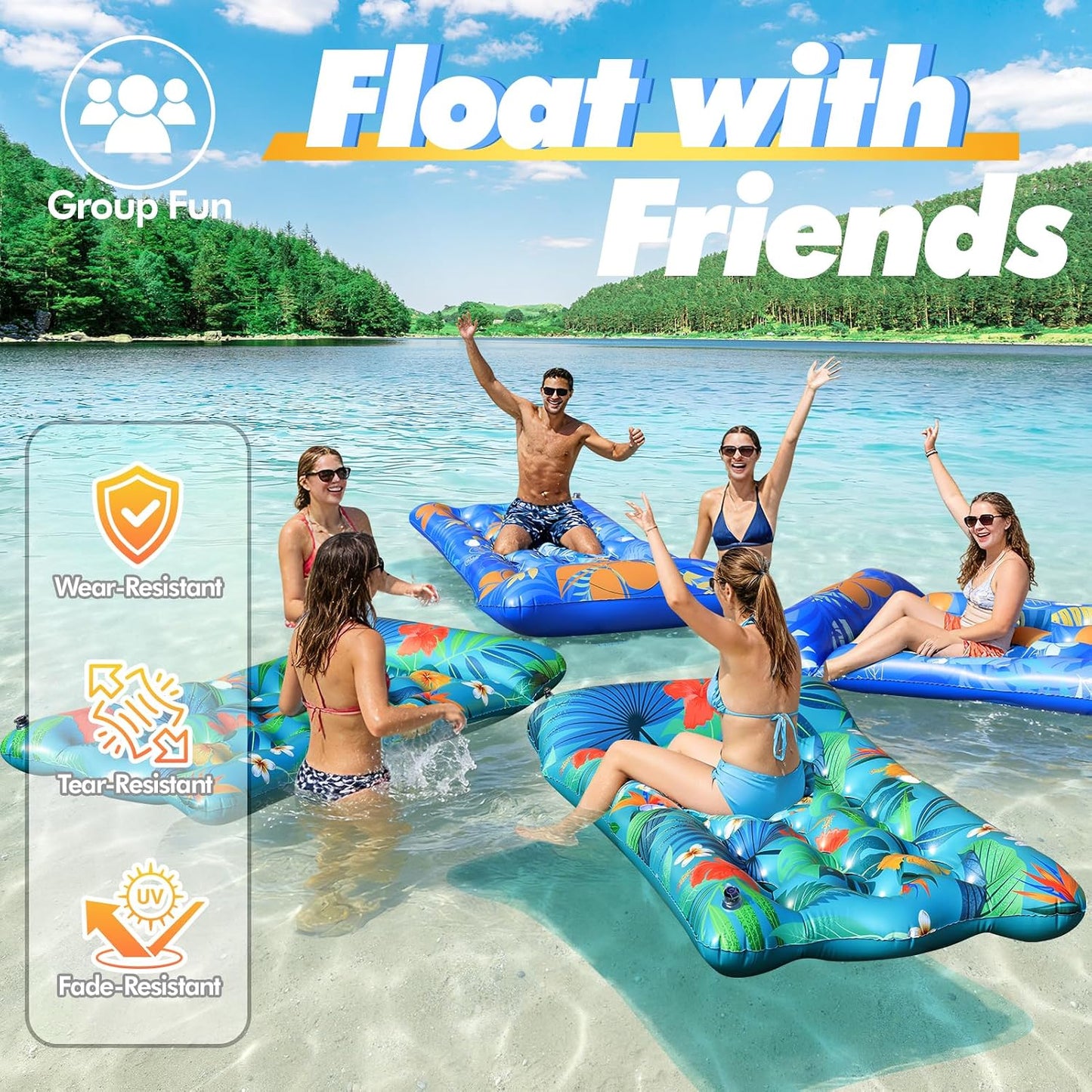 Hot Pool Floats Lounger, 2 PCS 72''x35'' Ultra-Comfort Pool Rafts for Adults with Cooling Headrest and Cup Holders, Pool Floaties Raft Mat for Sun Tanning Swimming Beach Outdoor Pool Lake Party
