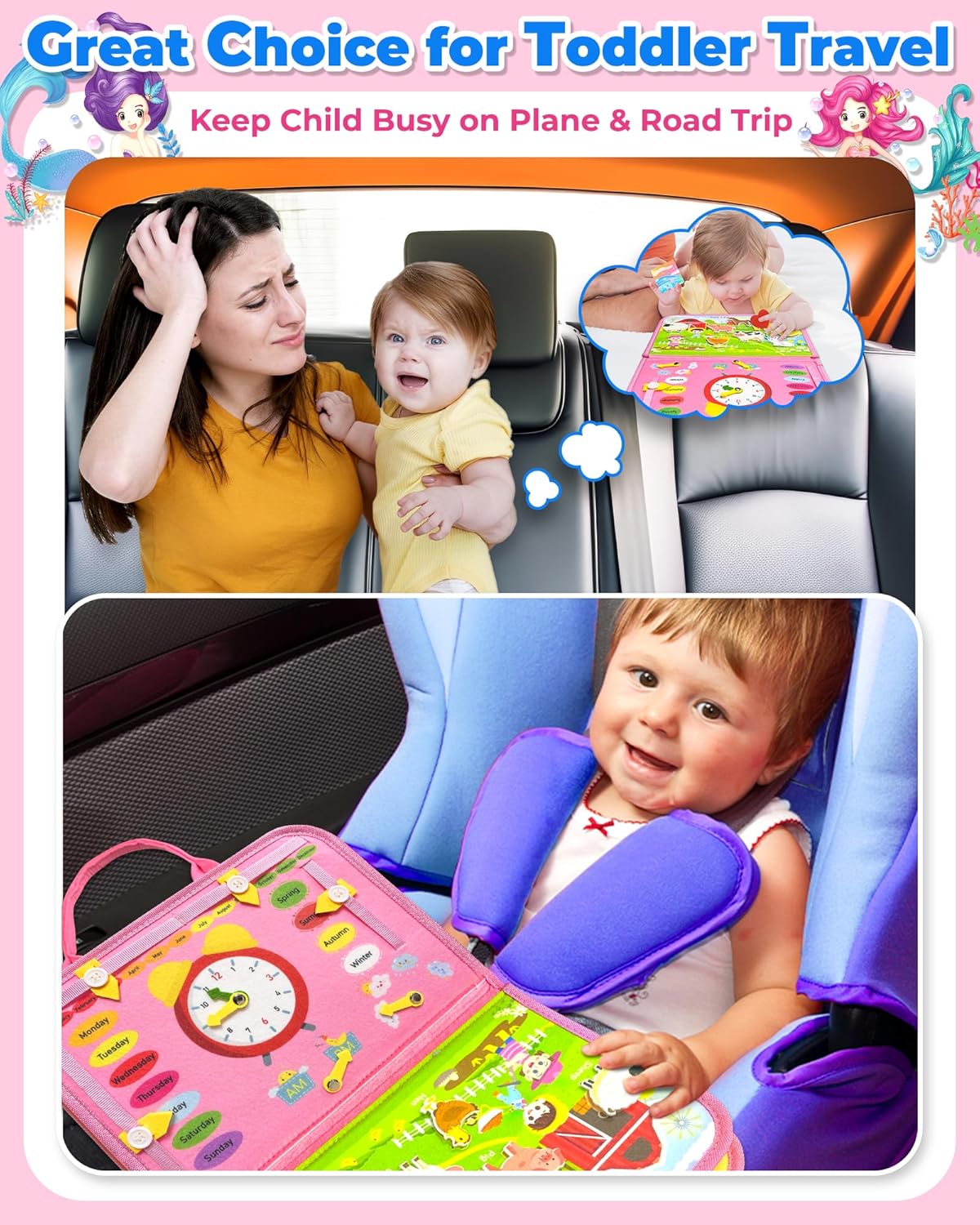 HotGojmzo Busy Board Montessori Toys for Toddler Girl Birthday Gifts, Busy Book Sensory Toys for Toddlers, Learning Educational Toddler Travel Activities