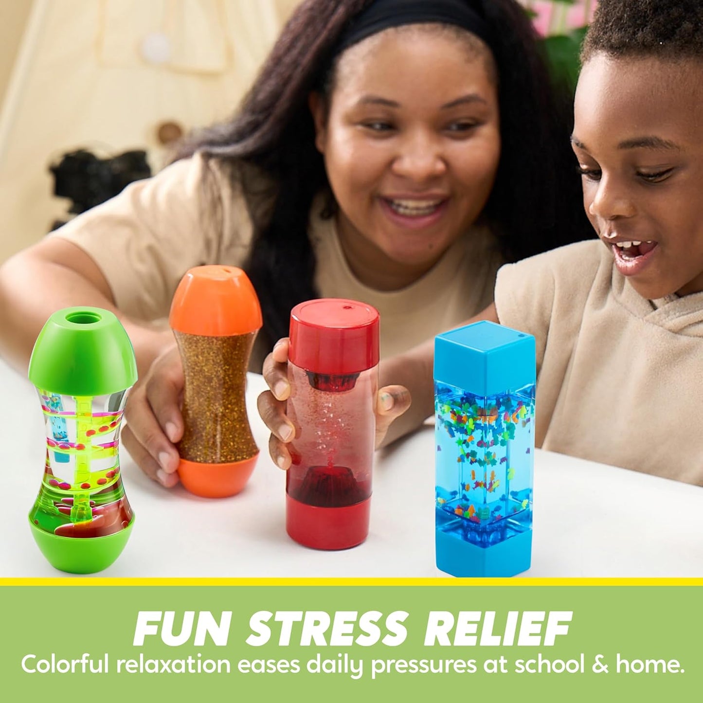 HotJOYIN 4-Pack Fidget Tubes for Kids, Sensory Tubes, Stress Relief Toy, Speech Therapy, Calming Toys for Children with Autism, Calm Down Corner Classroom Supplies, Back to School Gifts for Toddlers
