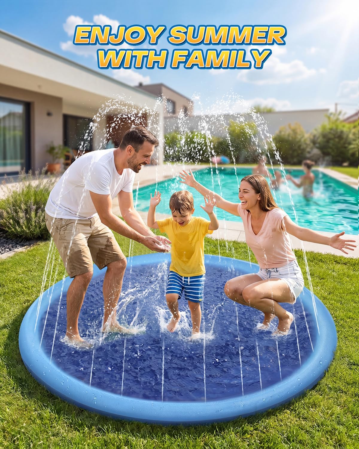 HotRaxurt Non-Slip Splash Pad for Kids and Dog, 67'' Splash Pad Thicken 0.58mm for Kids Ages 4-8 Toddler Baby Splash Sprinkler Pad Dog Pool Summer Outdoor Water Toys for Boys Girls