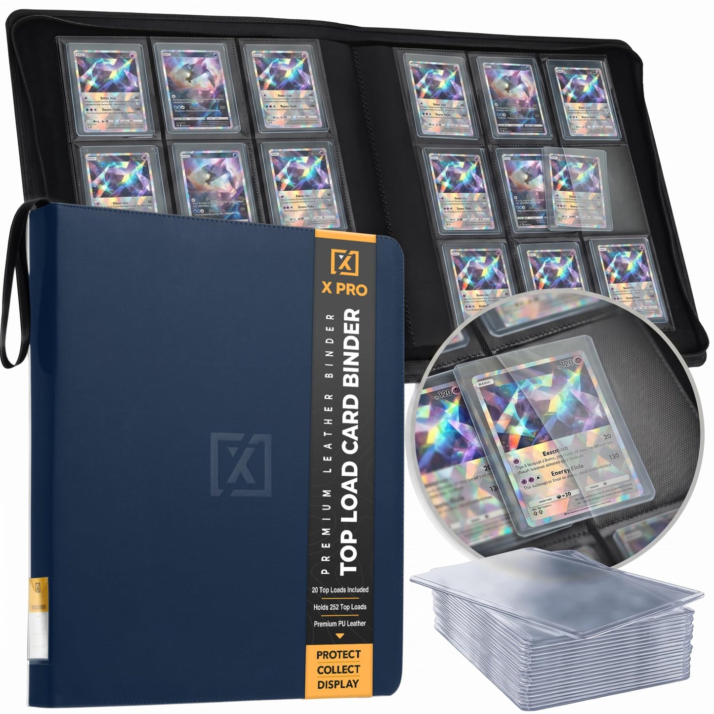 Hot X PRO Top Load Card Binder - Compatible with Top-loading Card Cases - Fits 252 | 20 Premium Loaders Included | 9-Pocket Ringless Double-Sided Pages | Premium Storage for TCG & Sports Cards
