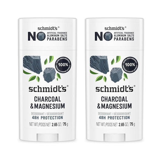 HotSchmidt's Aluminum-Free Vegan Deodorant Charcoal & Magnesium with 48 Hour Odor Protection, 2 Count for Women and Men, Natural Ingredients, Cruelty-Free, 2.65 oz, Pack of 2