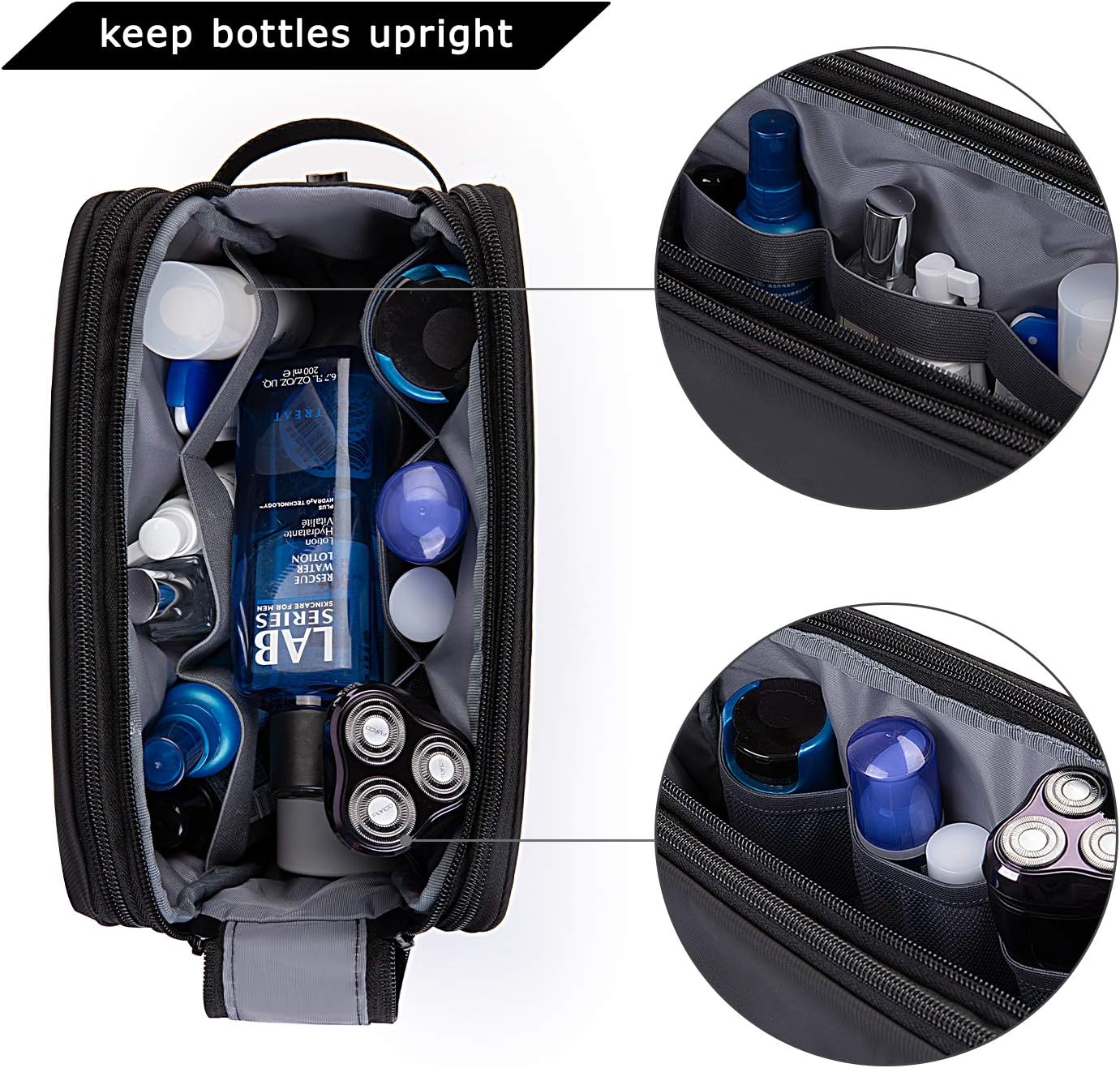 HotBAGSMART Toiletry Bag for Men, Travel Toiletry Organizer Dopp Kit Water-resistant Shaving Bag for Toiletries Accessories, Door Room Essentials, Black-medium